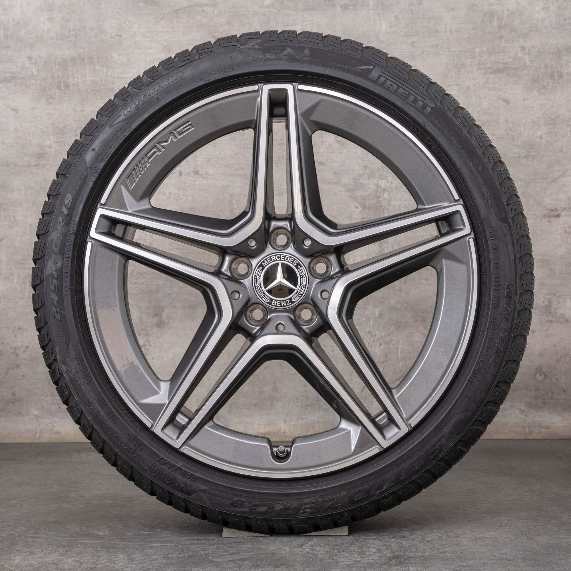 Originale Mercedes Benz CLS AMG vinterdæk med fælge 19 tommer C257 A2574011500 himalaya grey poleret
