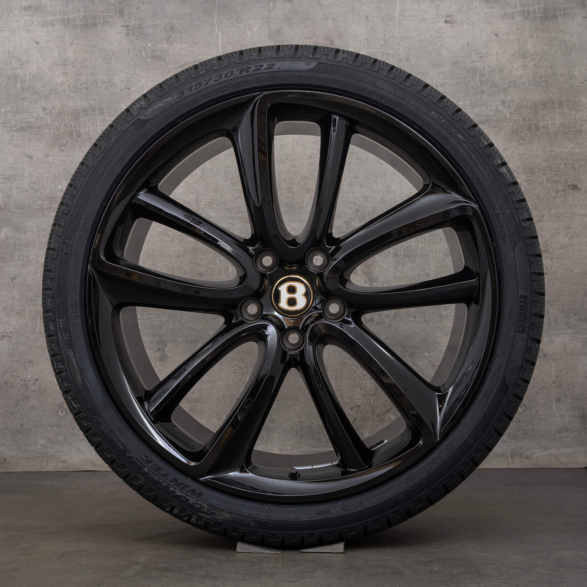 Llantas originales Bentley Continental GT GTC Flying Spur 3S de 22 pulgadas con neumáticos de invierno 3SA601025T y 3SA601025AA negras de alto brillo y ruedas de invierno