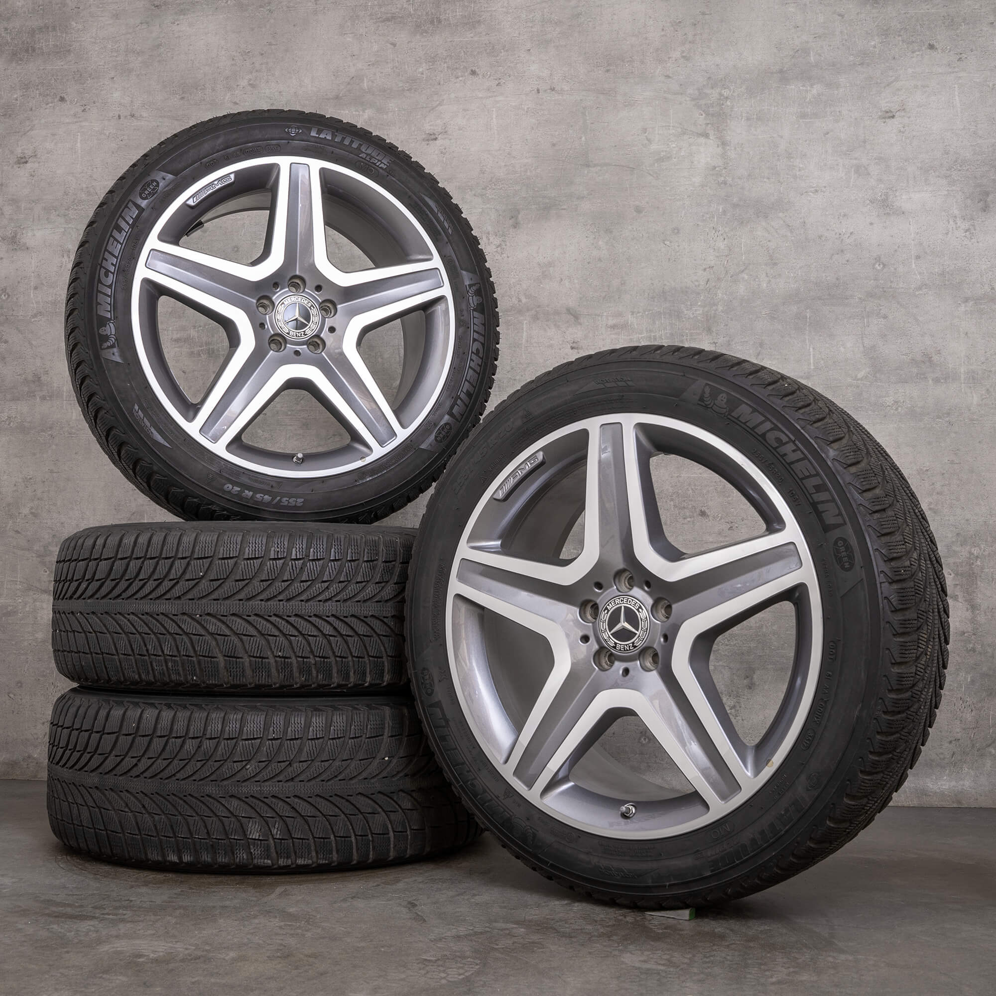 Originale Mercedes Benz GLE & 43 AMG vinterhjul 20 tommer W166 fælge A1664012002 himalaya grå blank drejet
