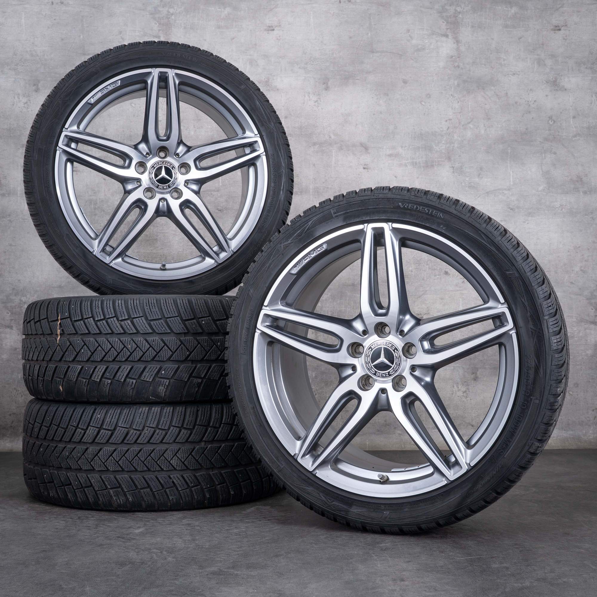 Original Mercedes Benz E-Klasse E53 AMG Winterräder 19 Zoll W213 S213 C238 A238 Felgen A2134013800 A2134012100 himalaya grey glanzgedreht
