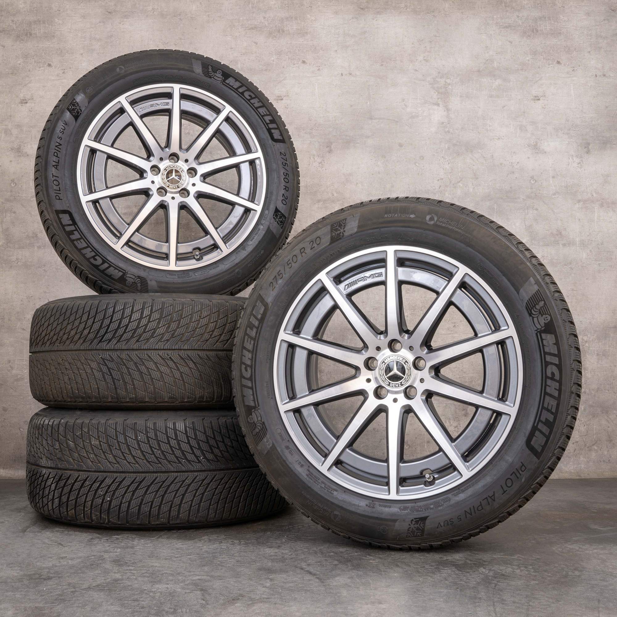 Neumaticos invierno AMG originales Mercedes Benz GLE 53 63 4Matic+ 20 pulgadas llantas V167 A1674014000 A1674014100 gris himalaya pulido brillante