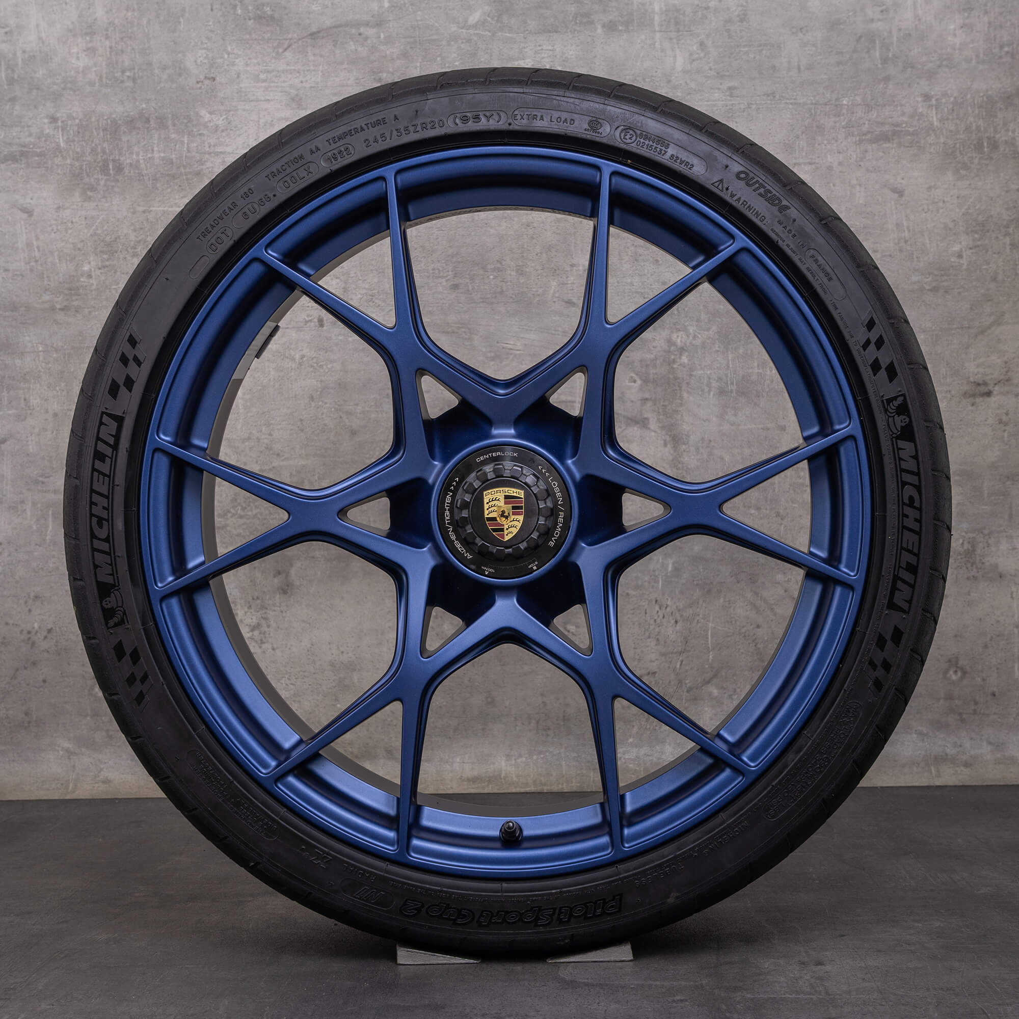 OEM Porsche Cayman rims 20 inch Boxster 982 GT4 RS summer wheels 9GT601025D 9GT601025E indigo blue matt