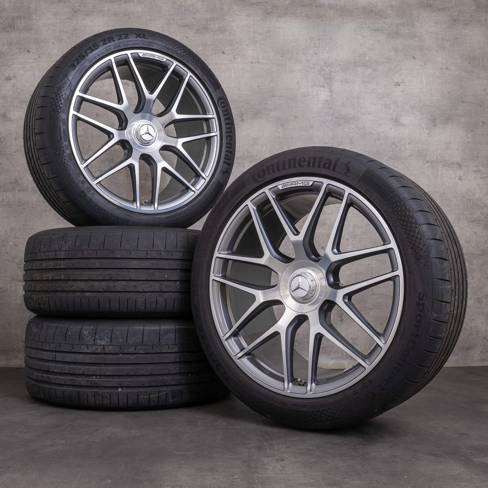 Original Mercedes Benz GLE 53 63 AMG 4Matic+ Felgen 22 Zoll X167 C167 Hybrid Sommerreifen A1674014400 A1674014500 himalaya grey glanzgedreht