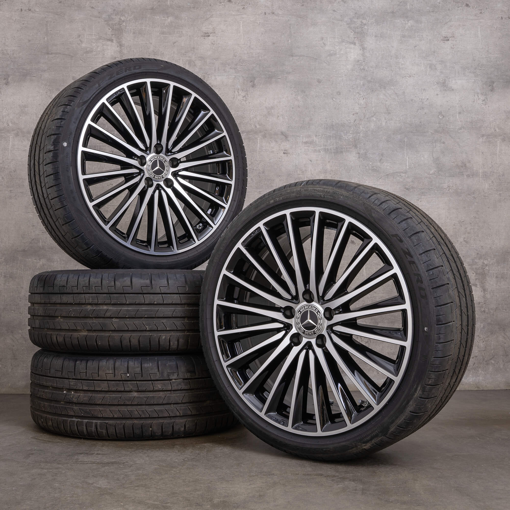 Original Mercedes Benz C-Klasse AMG Felgen 19 Zoll W206 S206 Sommerräder A2064011900 A2064012000 schwarz glanzgedreht