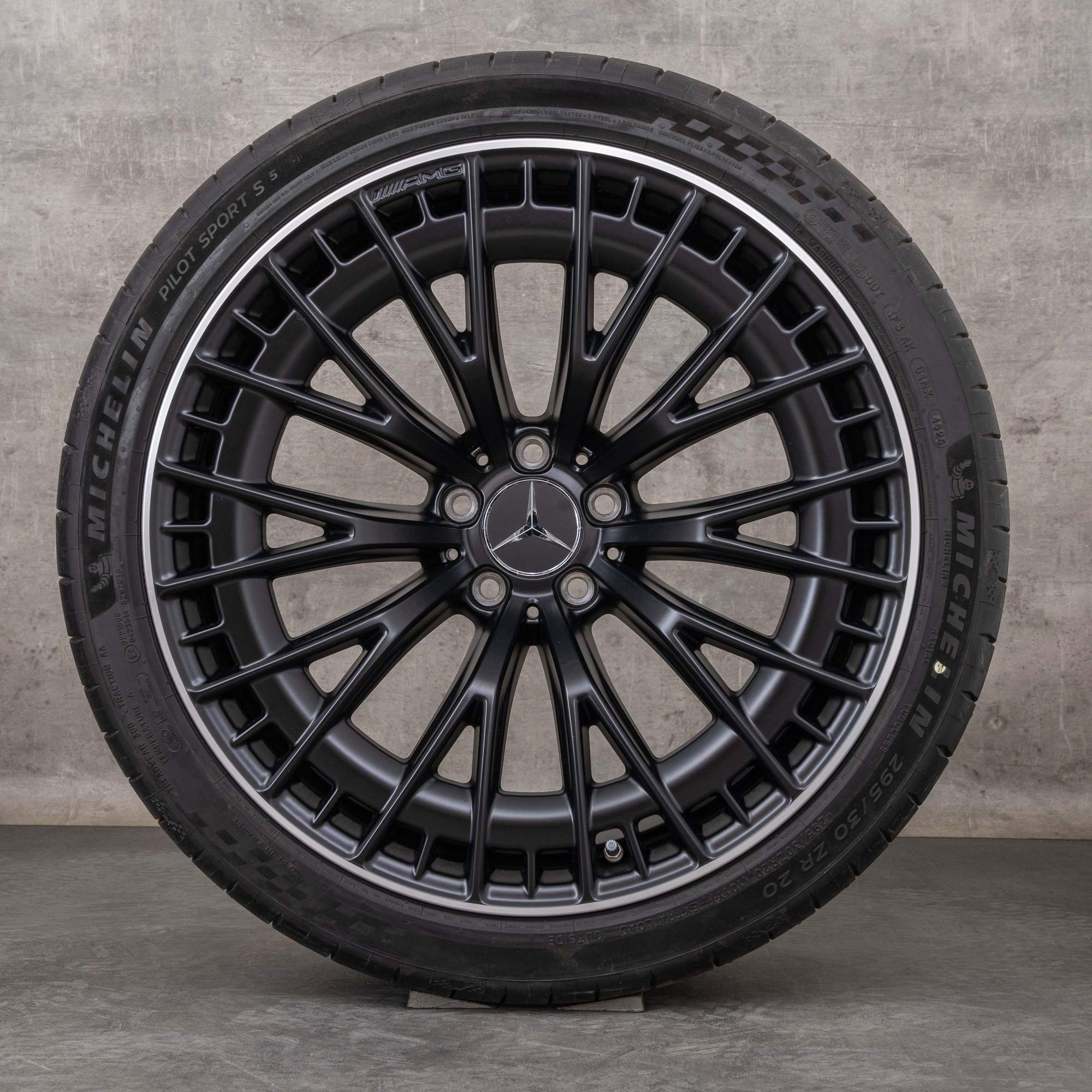 OEM Mercedes Benz CLE 53 AMG Rims 20 inch C236 A236 4Matic summer wheels A2364012900 A2364013000 black matt polisched