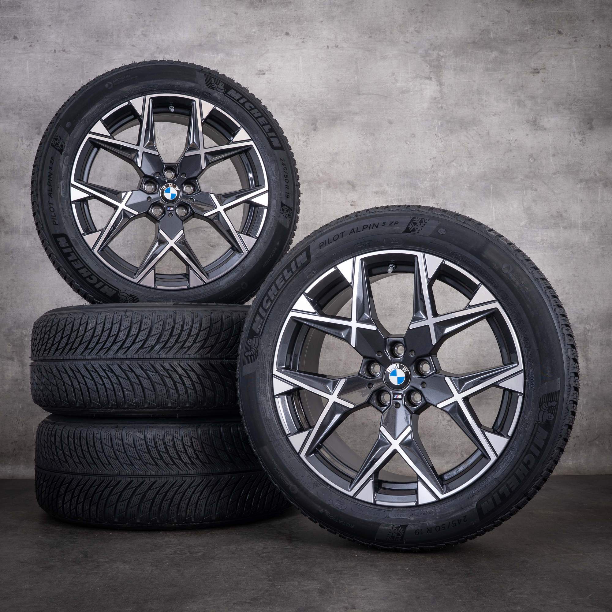 OEM BMW 7 Series i7 X3 winter wheels 19inch G70 G45 rims styling 1035 M 5A6F100 midnight gray diamond cut front new
