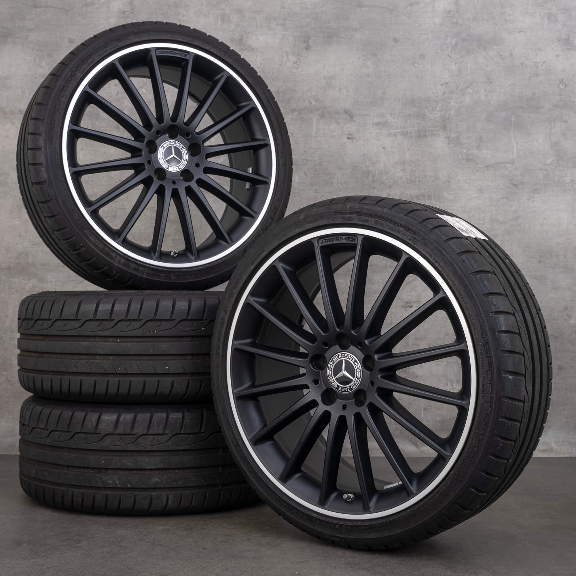 Oryginalne koła zimowe Mercedes-Benz Klasy A A 45 CLA 45 AMG 19 cali W176 C117 X117 A1764010502 czarne matowe z efektem diamond cut NOWE