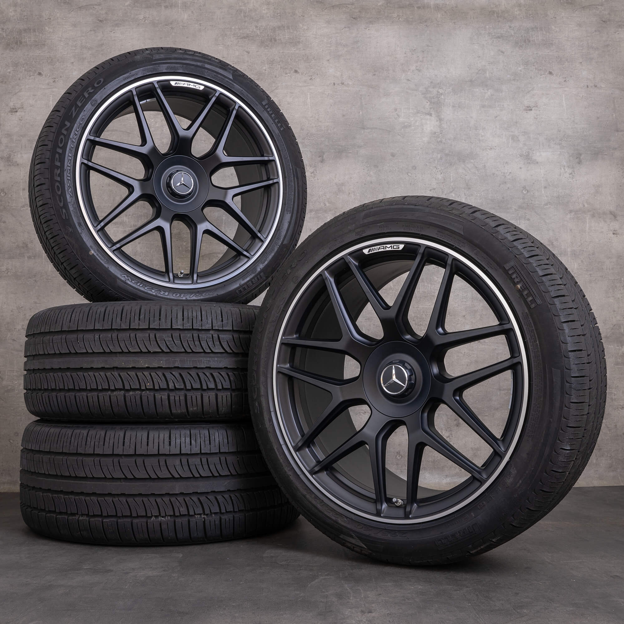 Originální letni alu kola Mercedes Benz třídy G 63 AMG 22 palců W465 W463A A4634012000 černá matná lesklá soustružená
