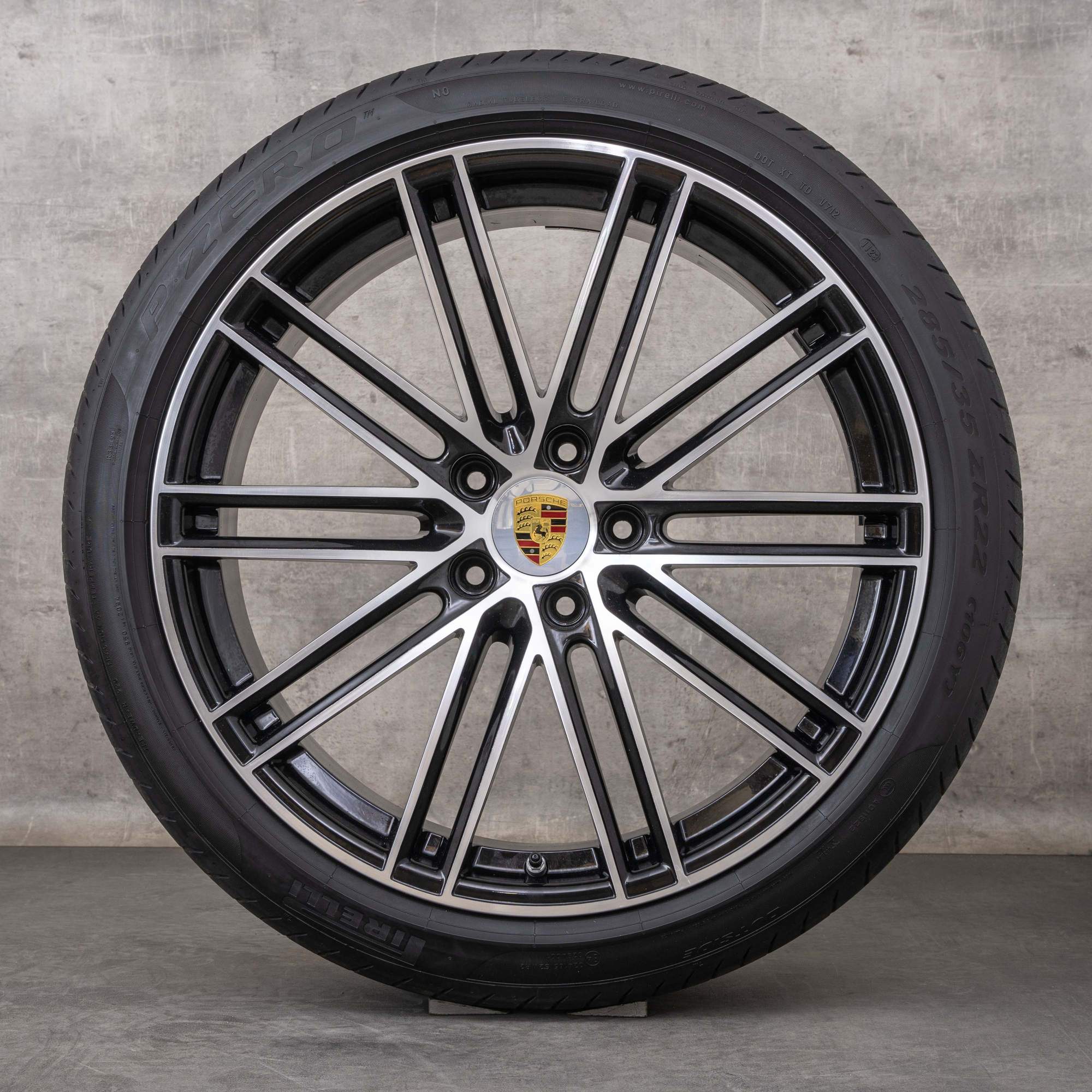 Originale Porsche Cayenne fælge 22 tommer 9YA sommerdæk 911 Turbo Design 9Y0044661M sort poleret