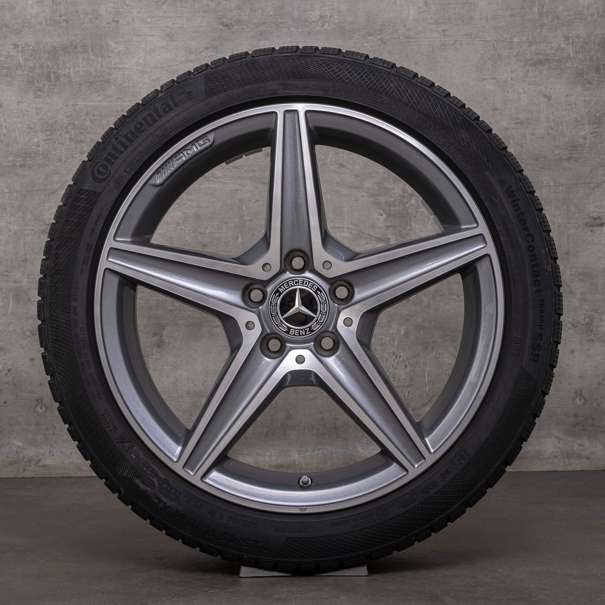 Neumáticos de invierno originales AMG Mercedes Benz Clase C 18 pulgadas W205 S205 C205 A205 llantas A2054011100 gris himalaya alto brillo torneado