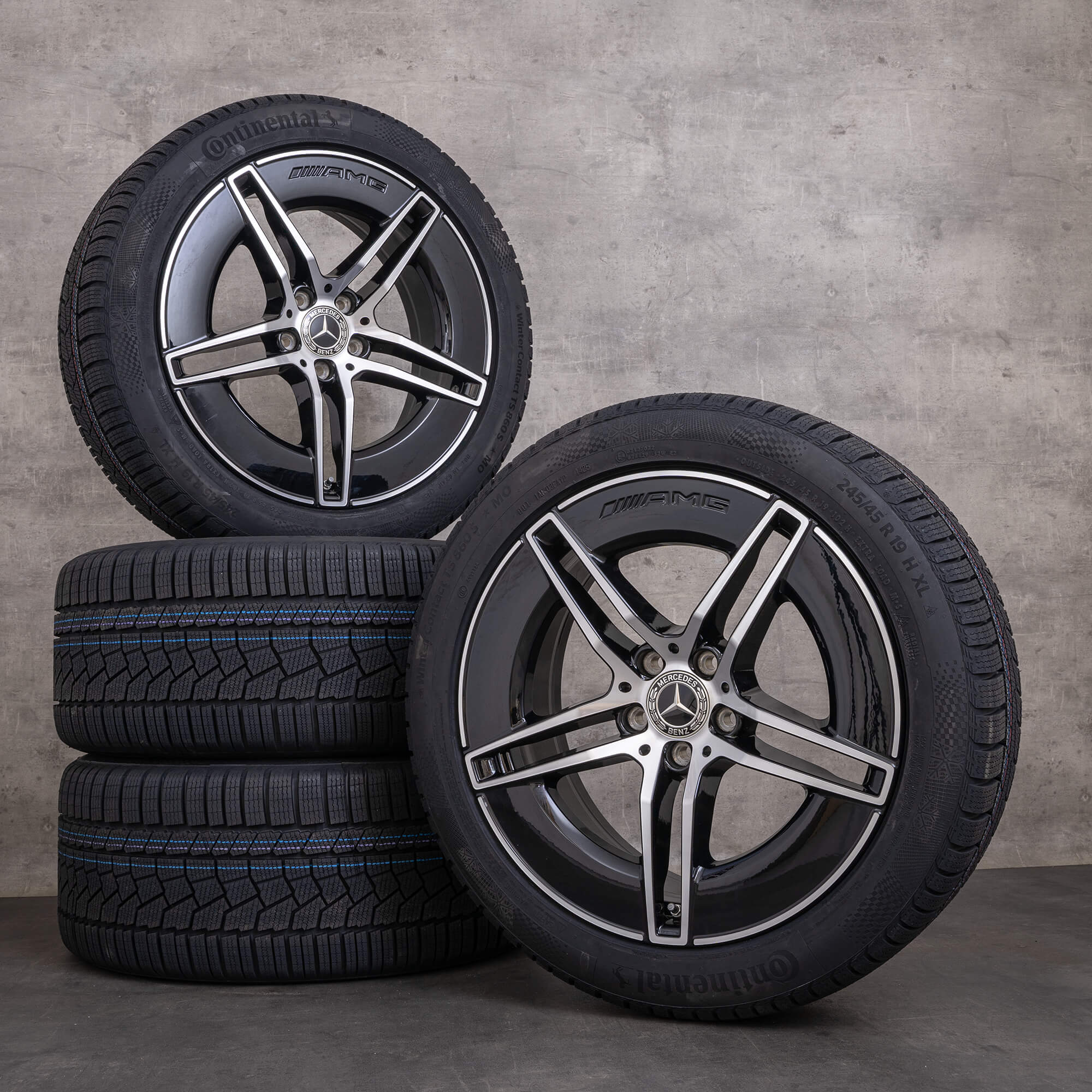 Originele Mercedes E-Klasse AMG winterwielen 19 inch W214 S214 velgen A2144010300 A2144010400 zwart glanzend gedraaid NIEUW