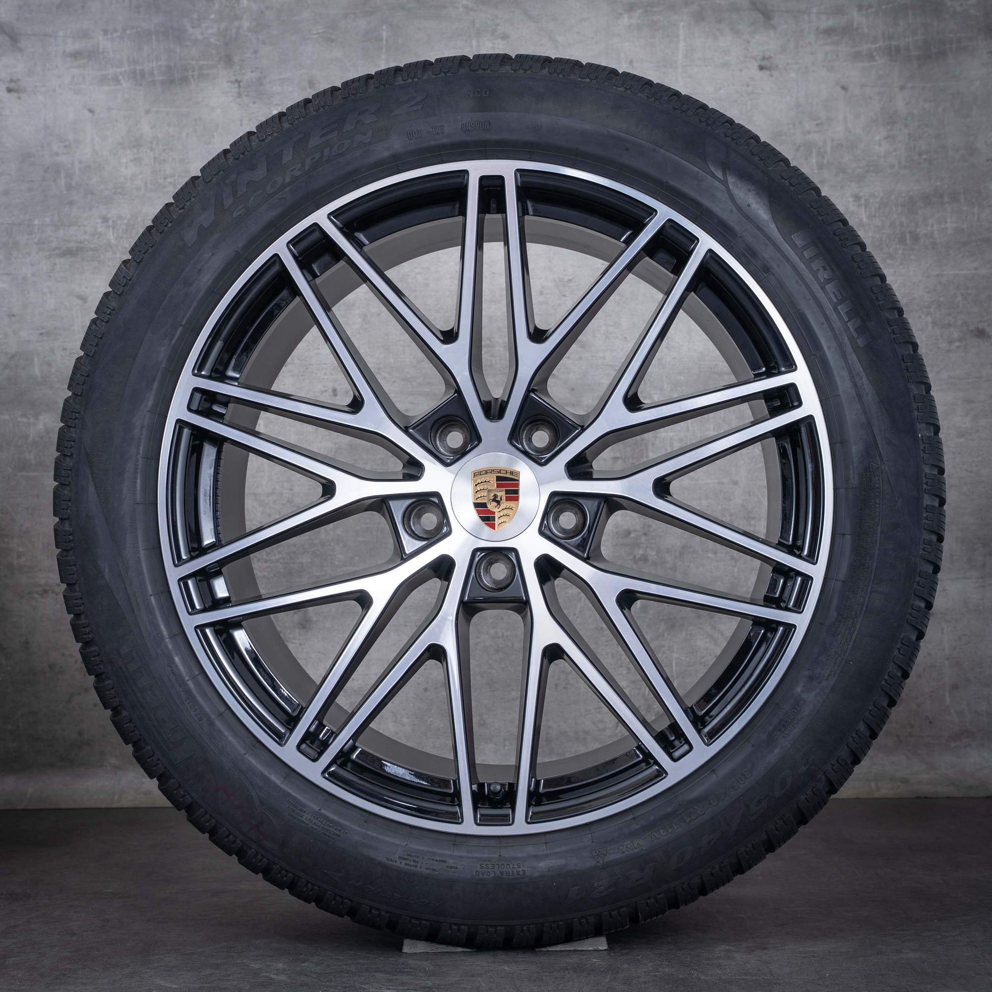 Oryginalne koła zimowe Porsche Cayenne Coupe 21 cali felgi 9YA II RS Spyder 9Y0601025CD 9Y3601025BC czarne polerowane