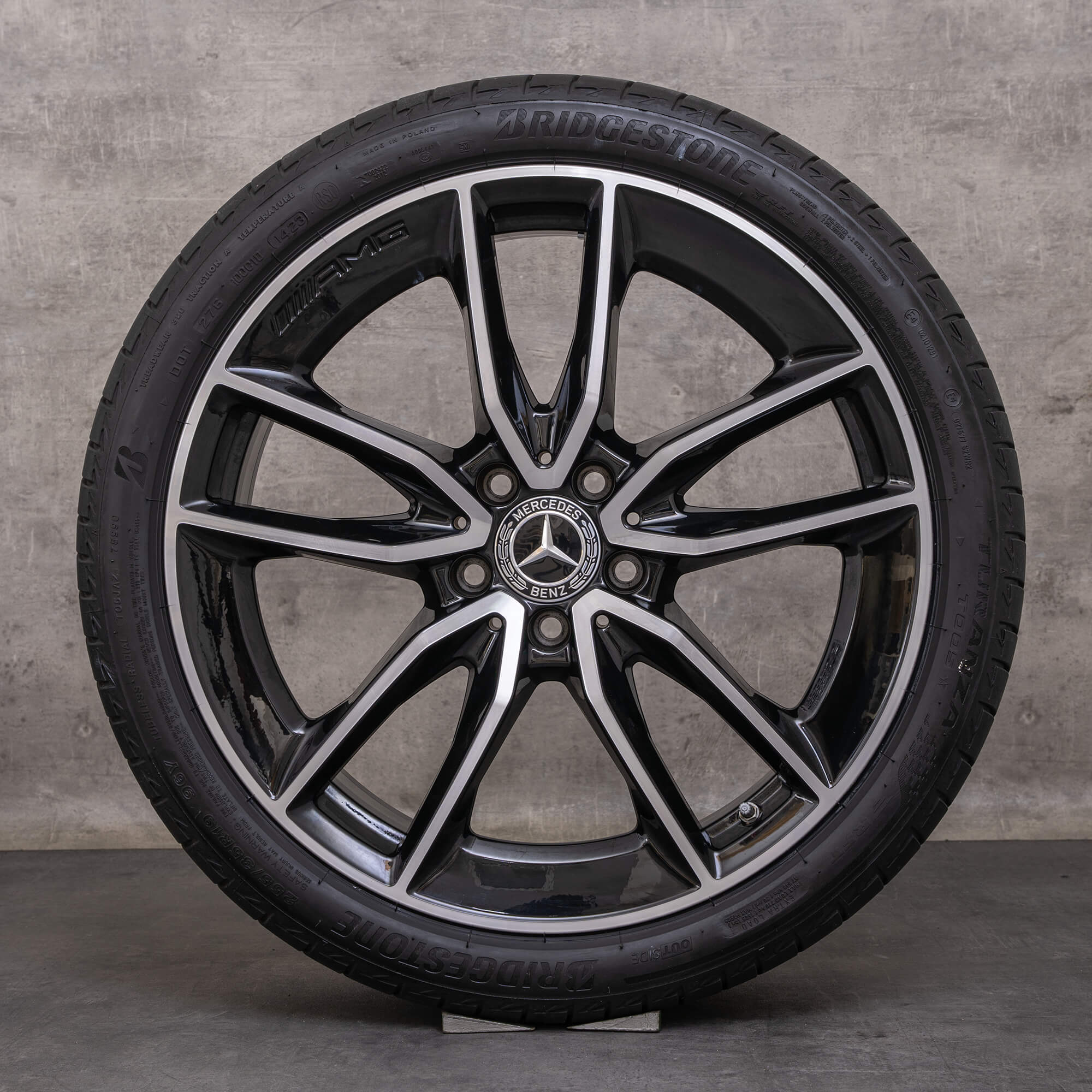 OEM Mercedes Benz C-Class C43 AMG rims 19 inch W205 S205 C205 A205 summer wheels A2054010701 A2054010801 black glossy turned