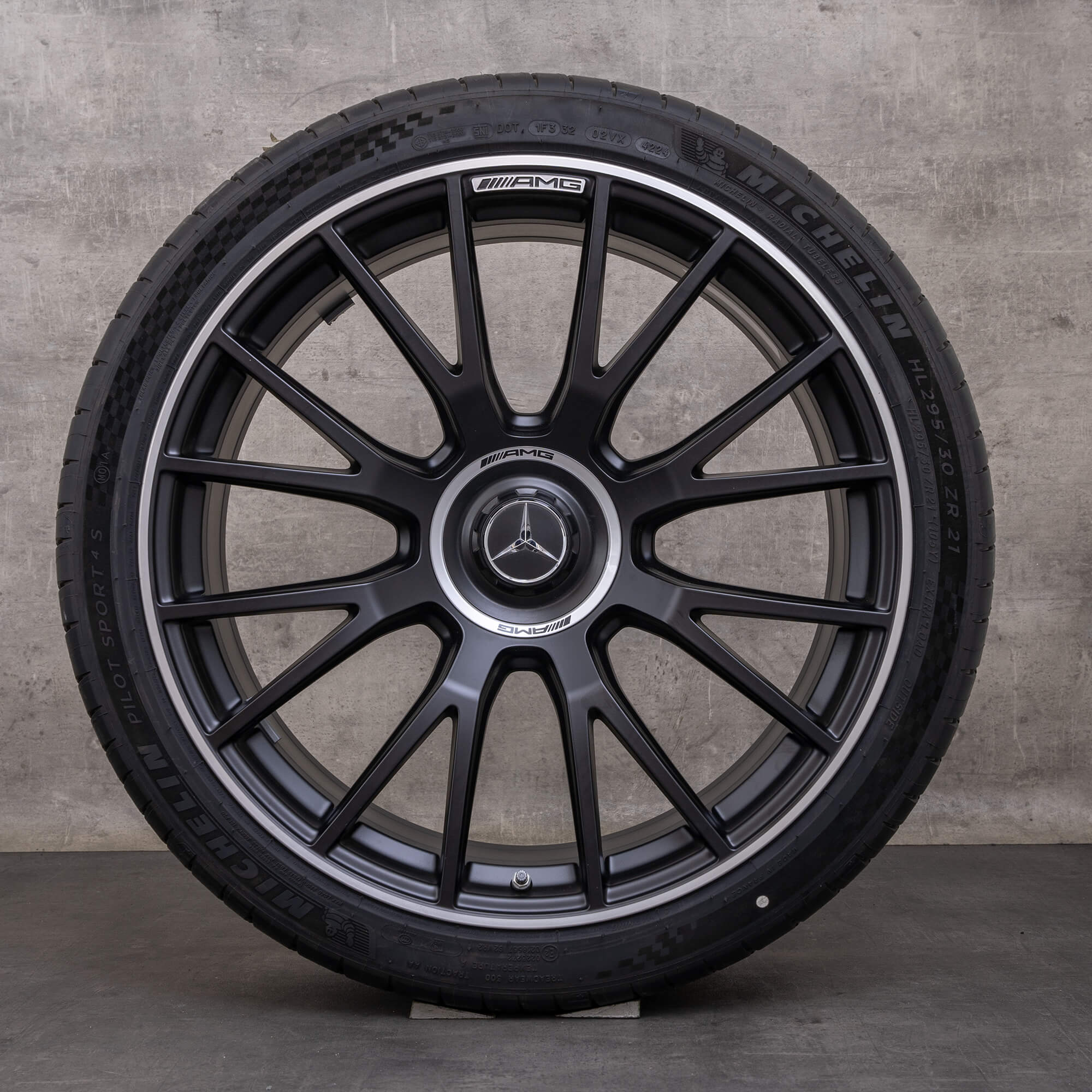 Original Mercedes Benz E-Class E53 Hybrid AMG jante 21 inch W214 anvelope vară A2144011300 A2144011400 negru mat lucios întors NOU