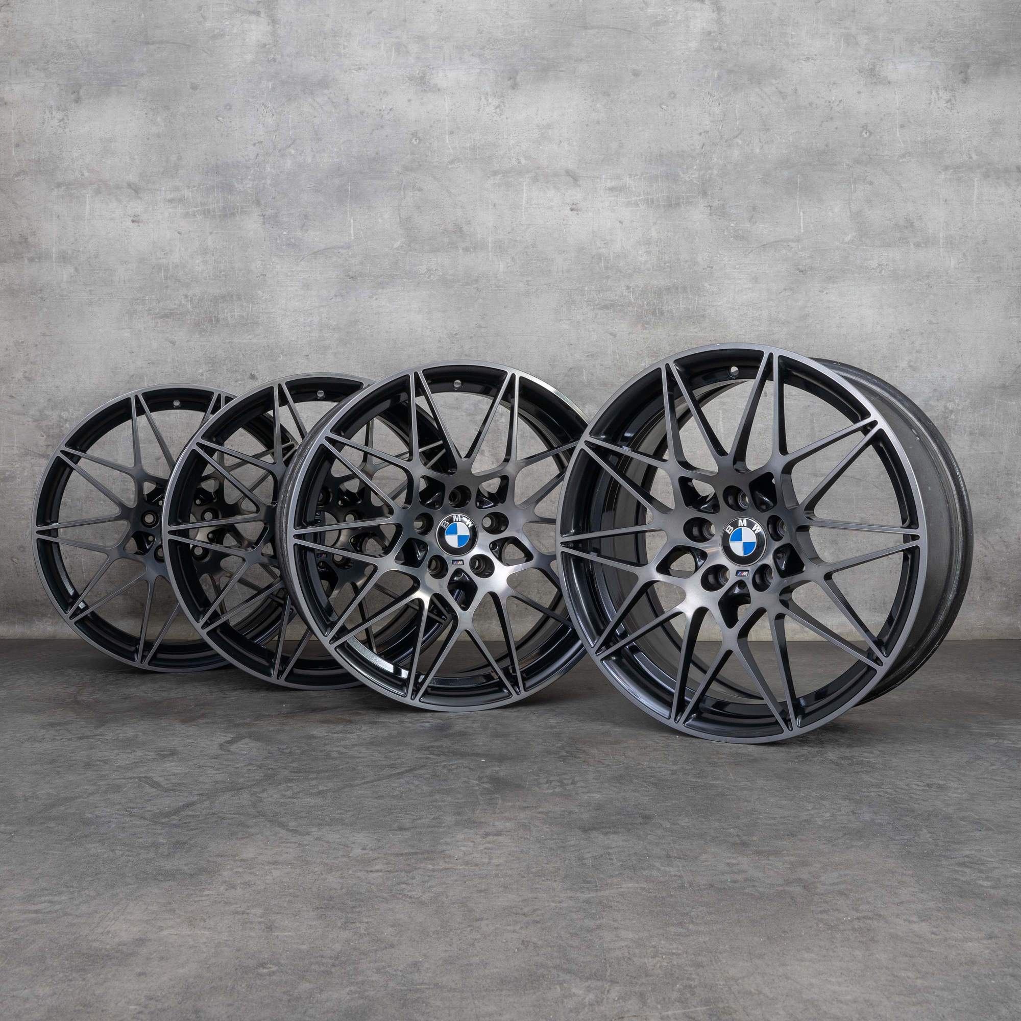 Originale BMW M3 M4 fælge 20 tommer F80 F82 F83 Styling 666 M 8090192 8090193 sort poleret