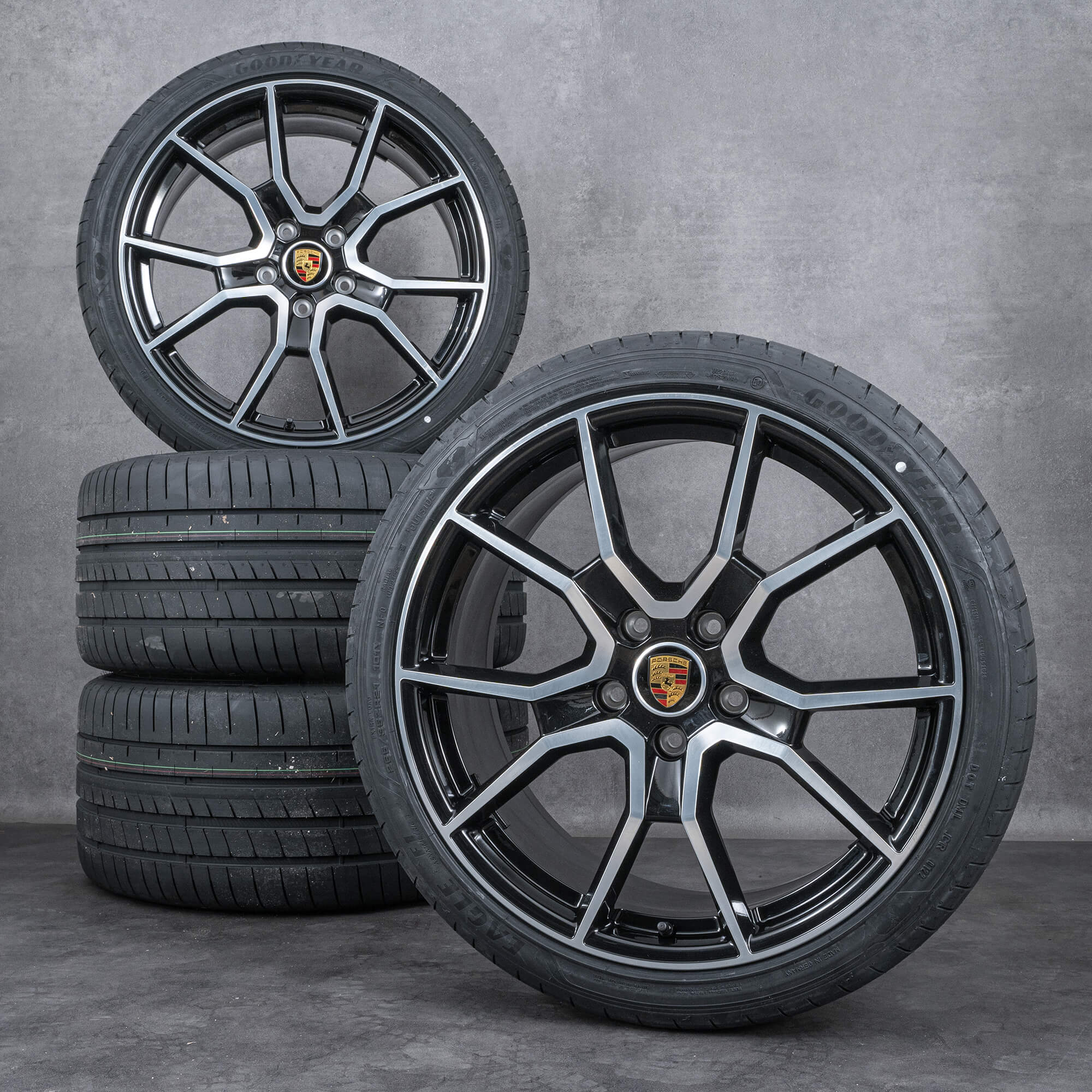OEM Porsche Taycan snow tire packages 21 inch 9J1 rims 9J1601025BC 9J1601025BD RS Spyder black satin finish NEW