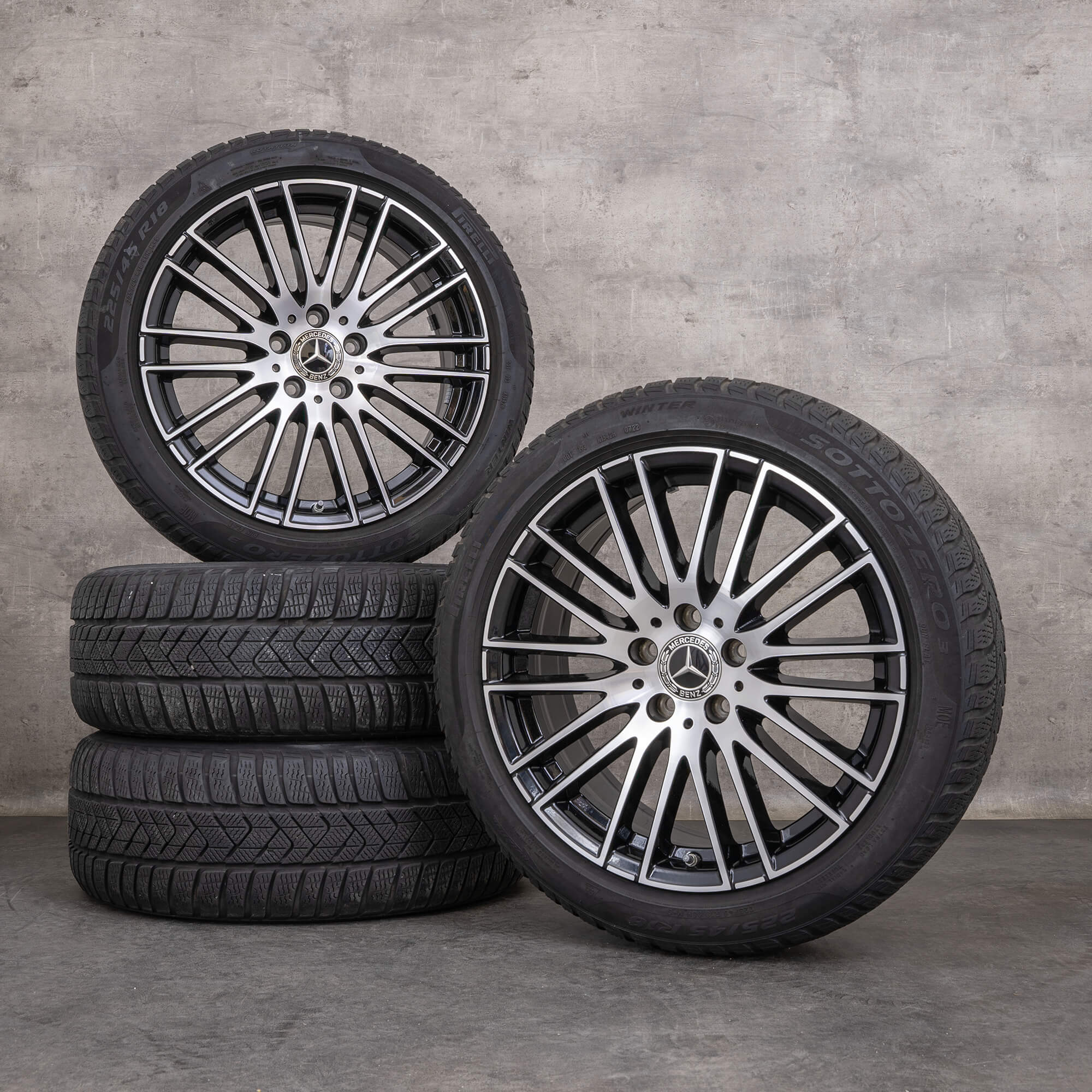Alkuperäiset Mercedes Benz C-sarjan talvirenkaat 18 tuuman W206 S206 vanteet A2064014900 musta kiillotettu