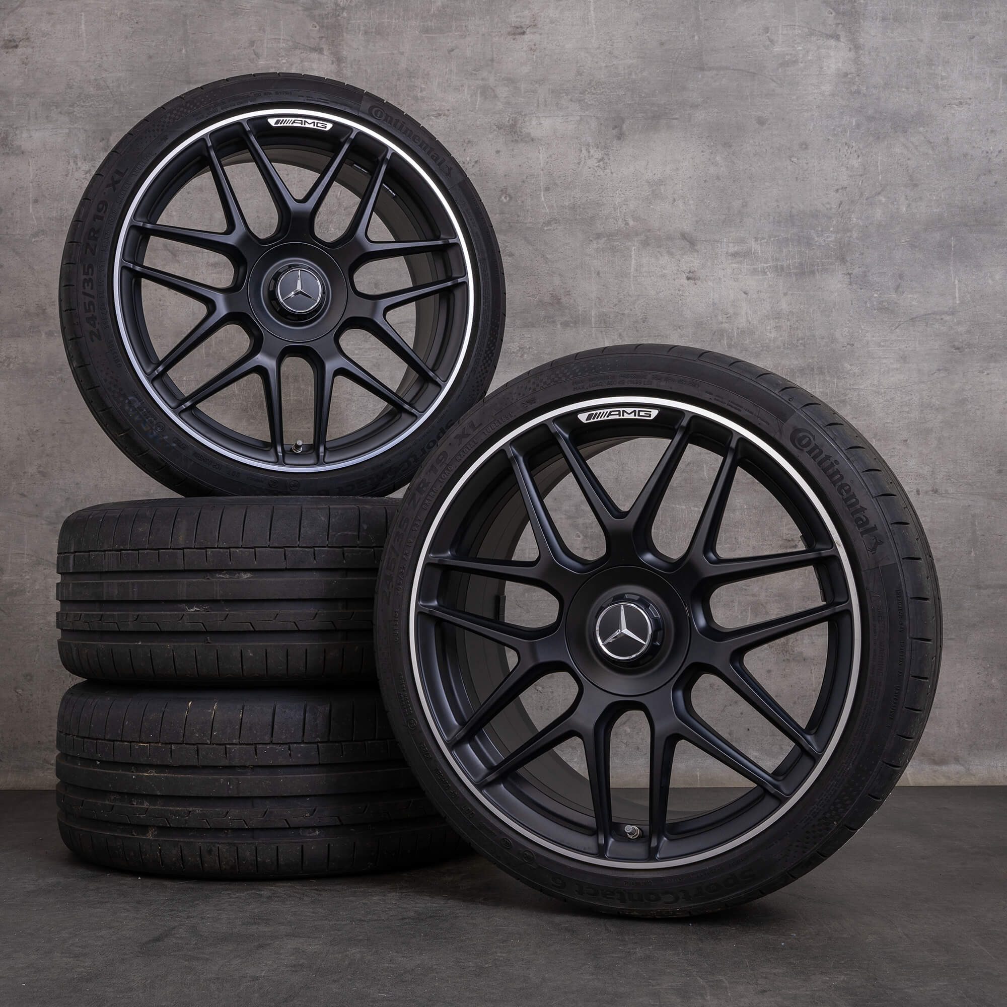 Originale Mercedes Benz A-Klasse A 45 CLA AMG felger 19 tommer W177 X118 C118 sommerhjul A1774012500 svart matt frontpolert