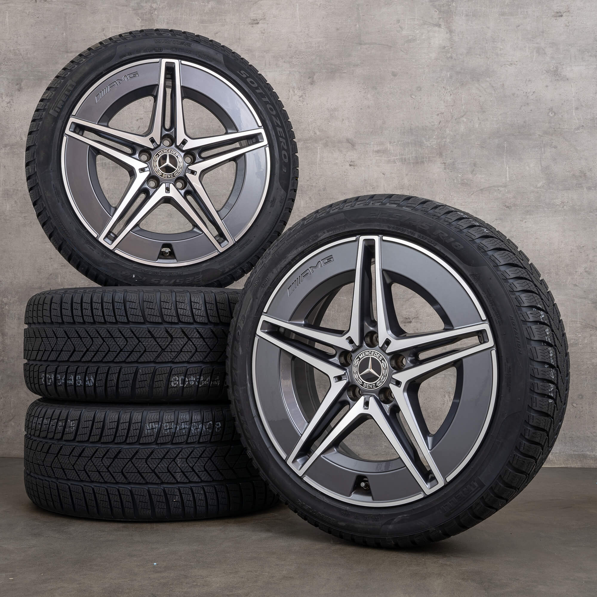 Alkuperäiset Mercedes Benz C-sarjan Hybridit-vanteet 18 tuuman W206 S206 C300e C300de C400e talvirenkaat A2064017600 A2064016600 himalajanharmaa UUSI