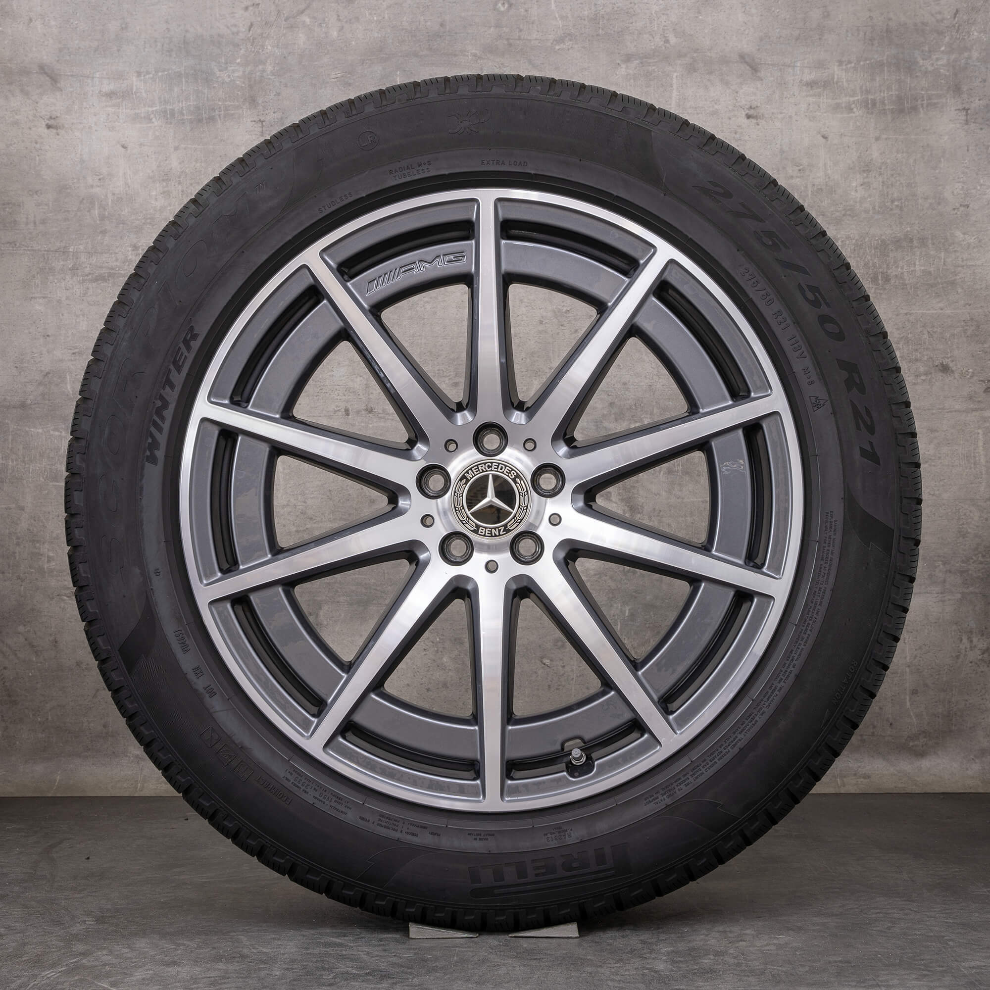 OEM Mercedes Benz GLS 63 AMG snow tire packages 21 inch X167 rims A1674018100 A1674019400 himalaya grey glossy turned
