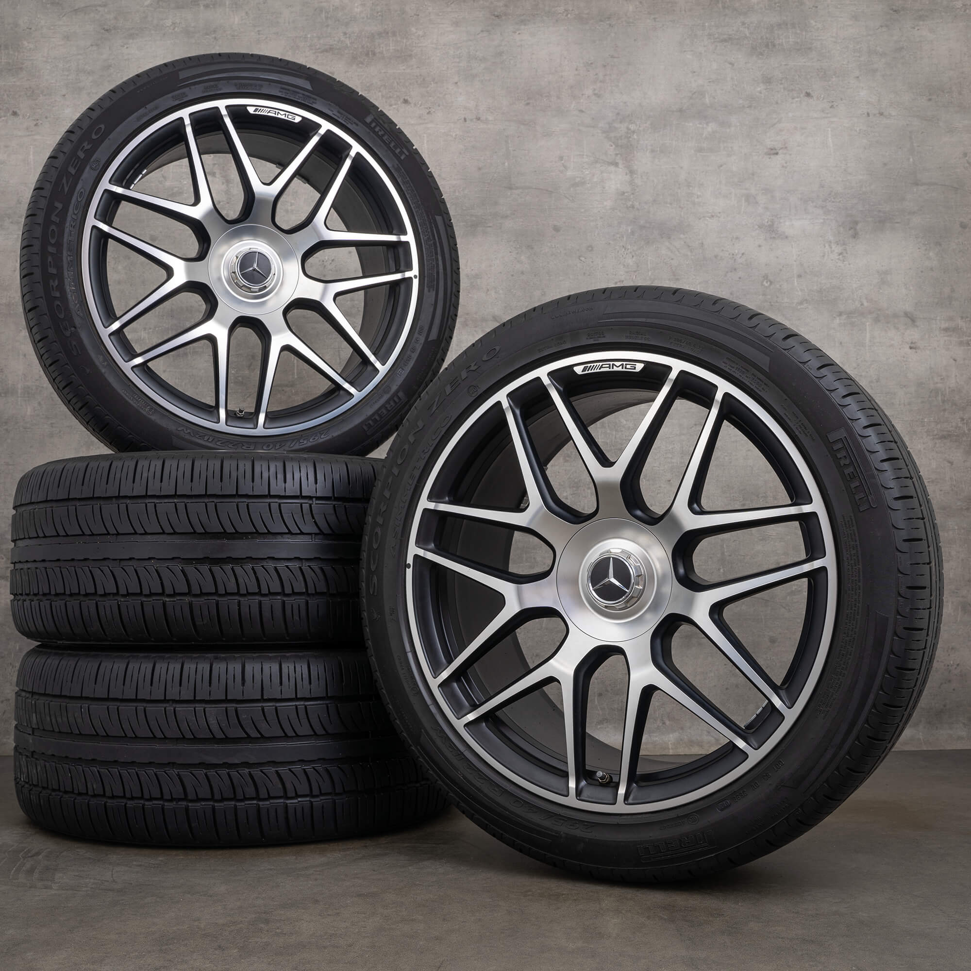 OEM Mercedes Benz G-Class G 63 AMG rims 22 inch W465 W463A summer wheels A4634012000 black matt glossy turned