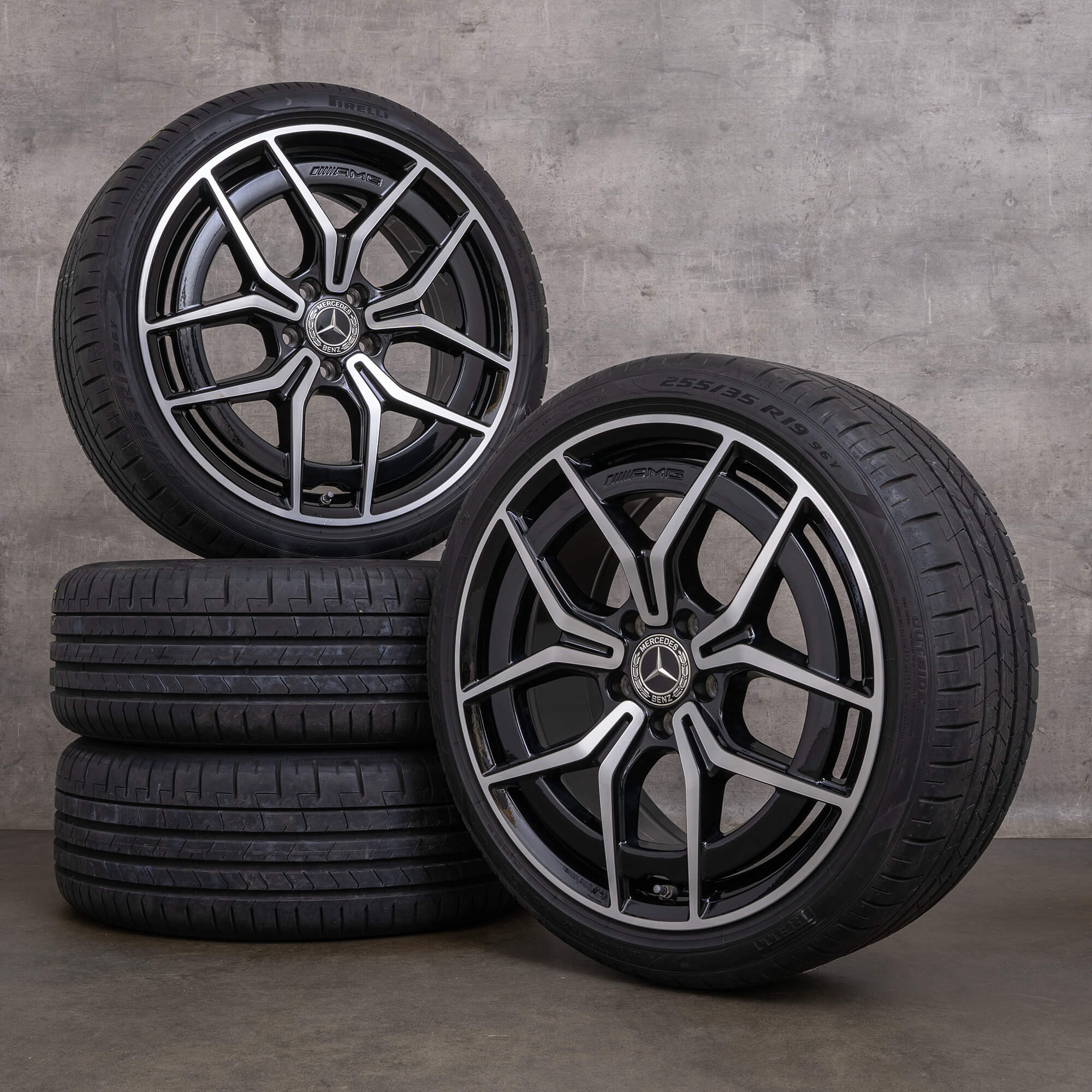 Llantas originales Mercedes Benz Clase C AMG de 19 pulgadas W206 S206 llantas verano A2064016700 A2064016800 negro brillante torneado