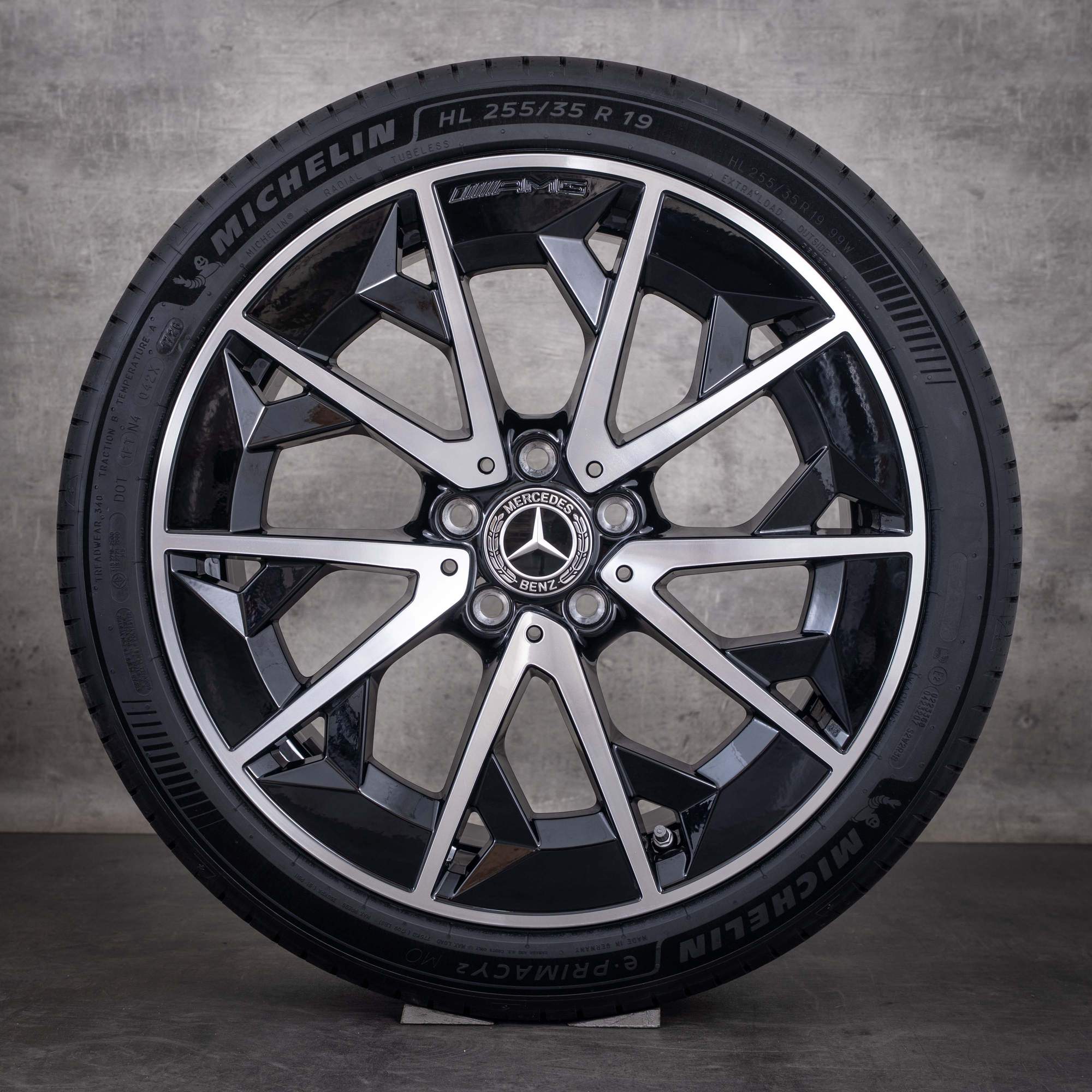 Original Mercedes-Benz CLA EQ AMG-fälgar 19 tum X174 C174 250+ 350 4Matic sommarhjul A1744011400 A1744011500 svarta frontpolerade