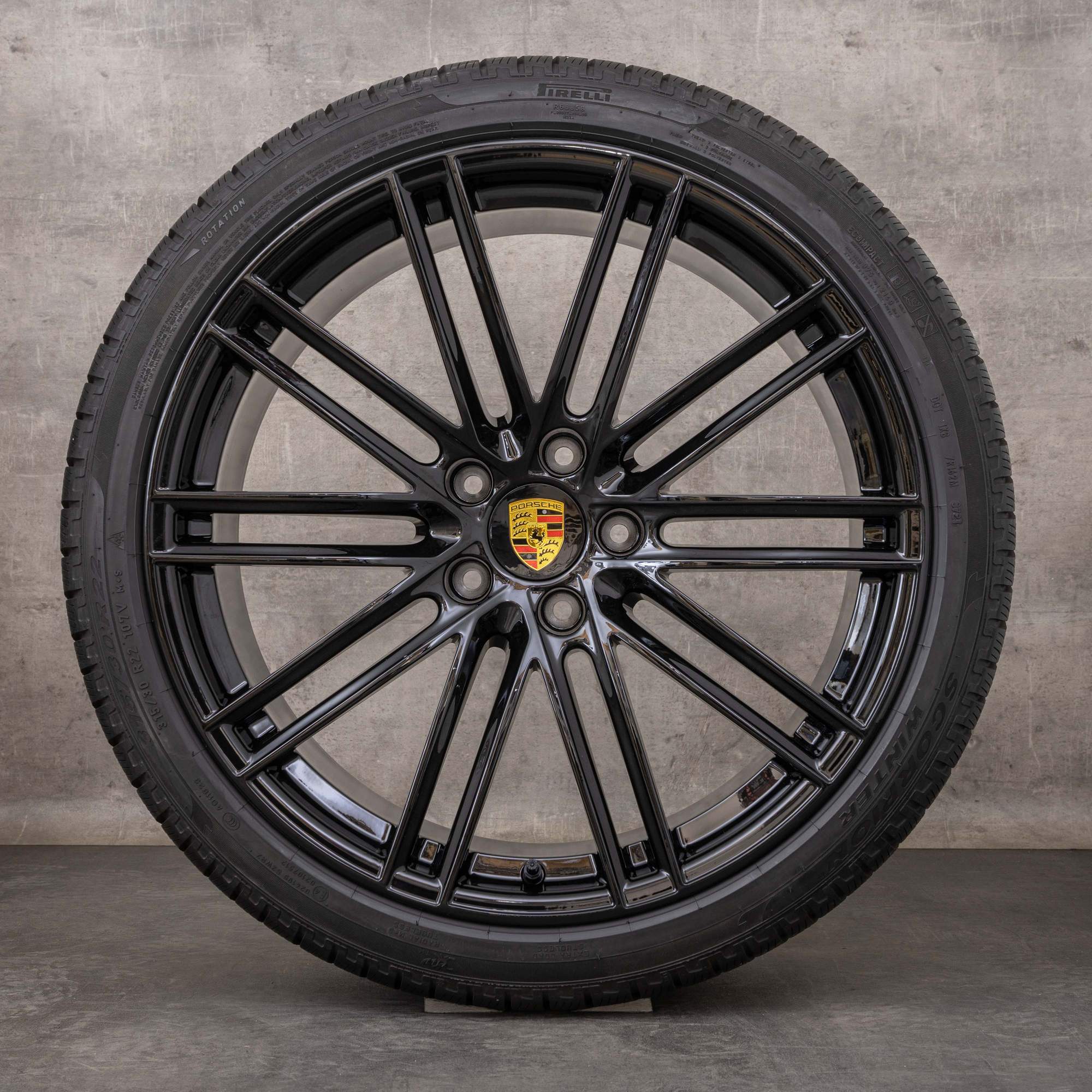 Oryginalne koła zimowe Porsche Cayenne Coupe 22 cale 9YA felgi 9Y0601025BR 9Y3601025AJ czarny błyszczący