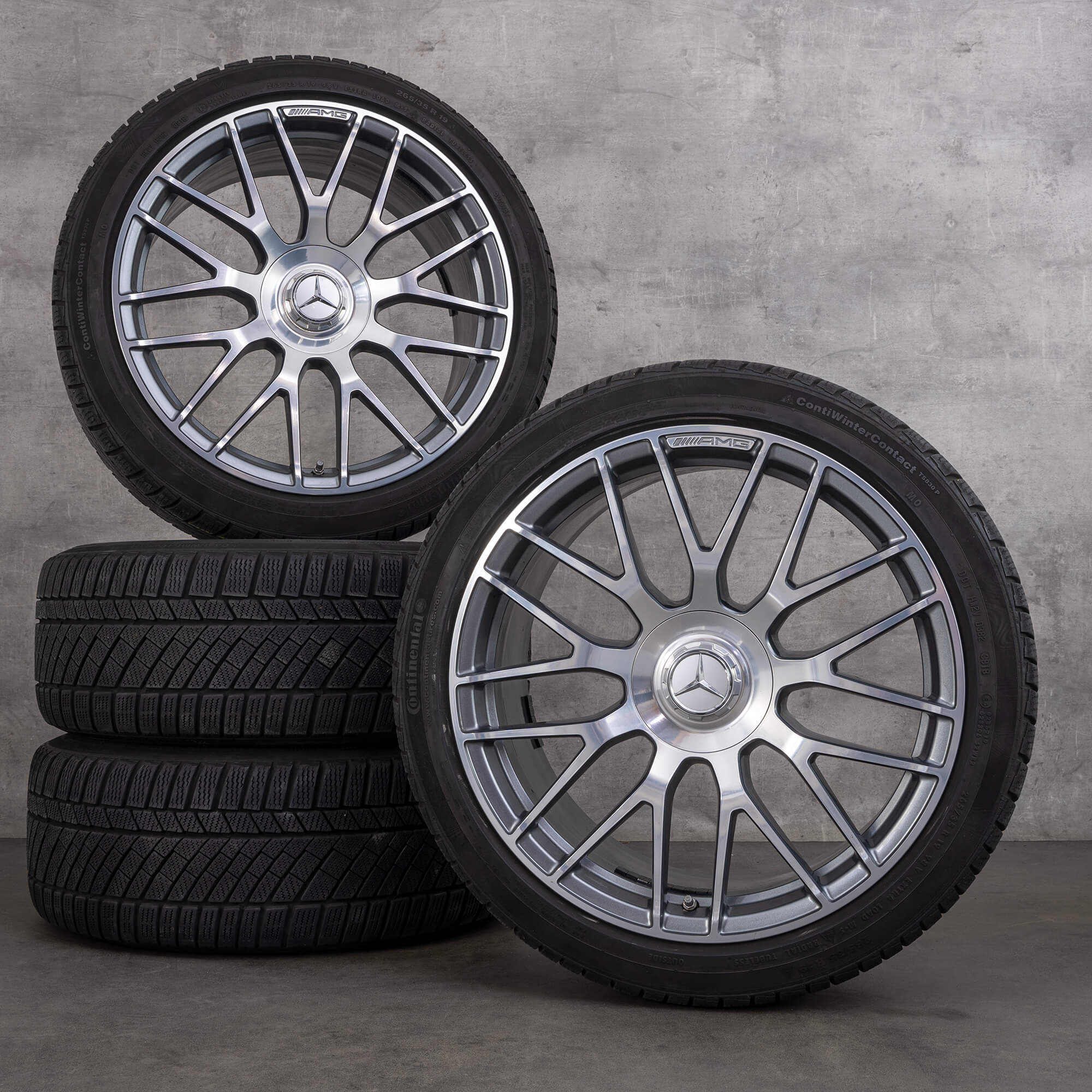 Alkuperäiset Mercedes Benz C-sarjan C63 & S AMG talvirenkaat 19 tuuman 205 vanteet A2054011700 A2054011800 himalajanharmaa kiillotettu käännetty
