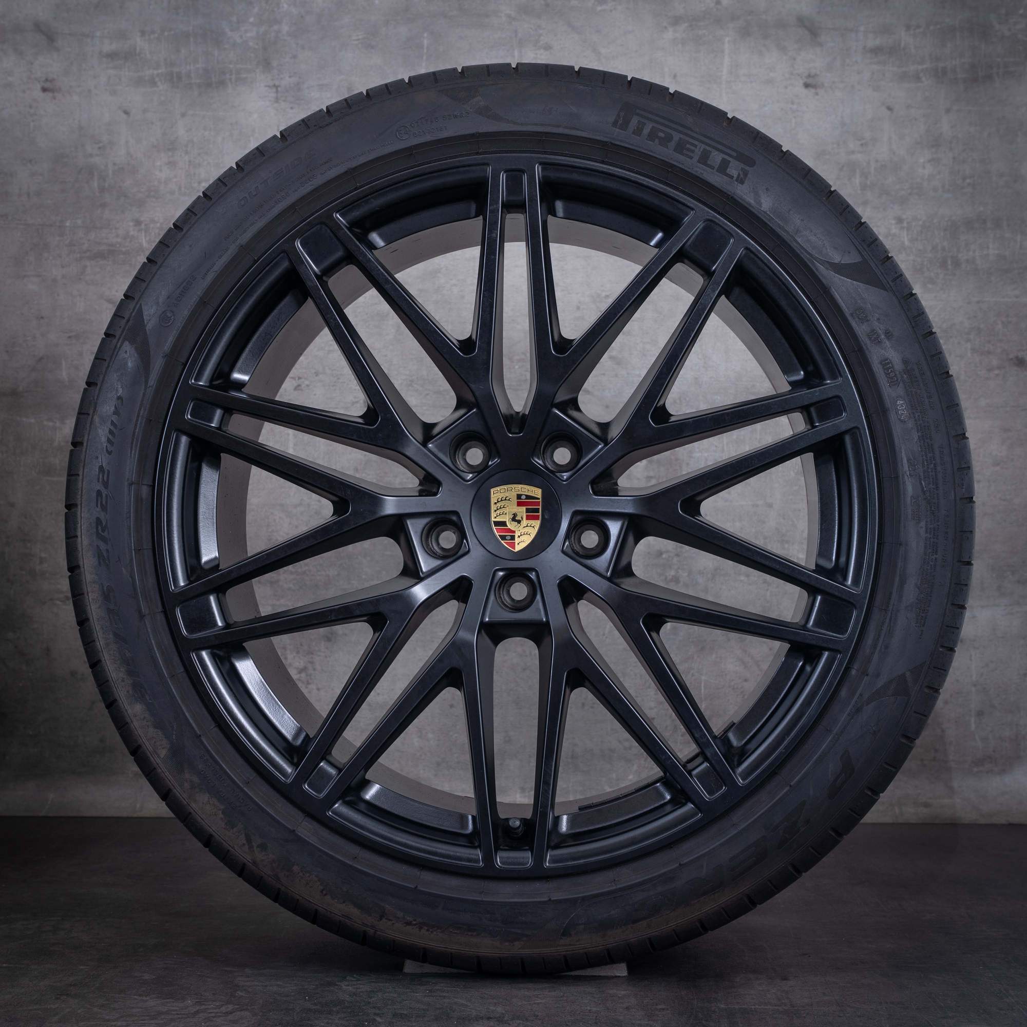 Original 22 Zoll Porsche Cayenne Sommerräder Coupe E3 9Y RS Spyder Felgen 9Y3601025BH 9Y3601025BJ schwarz matt