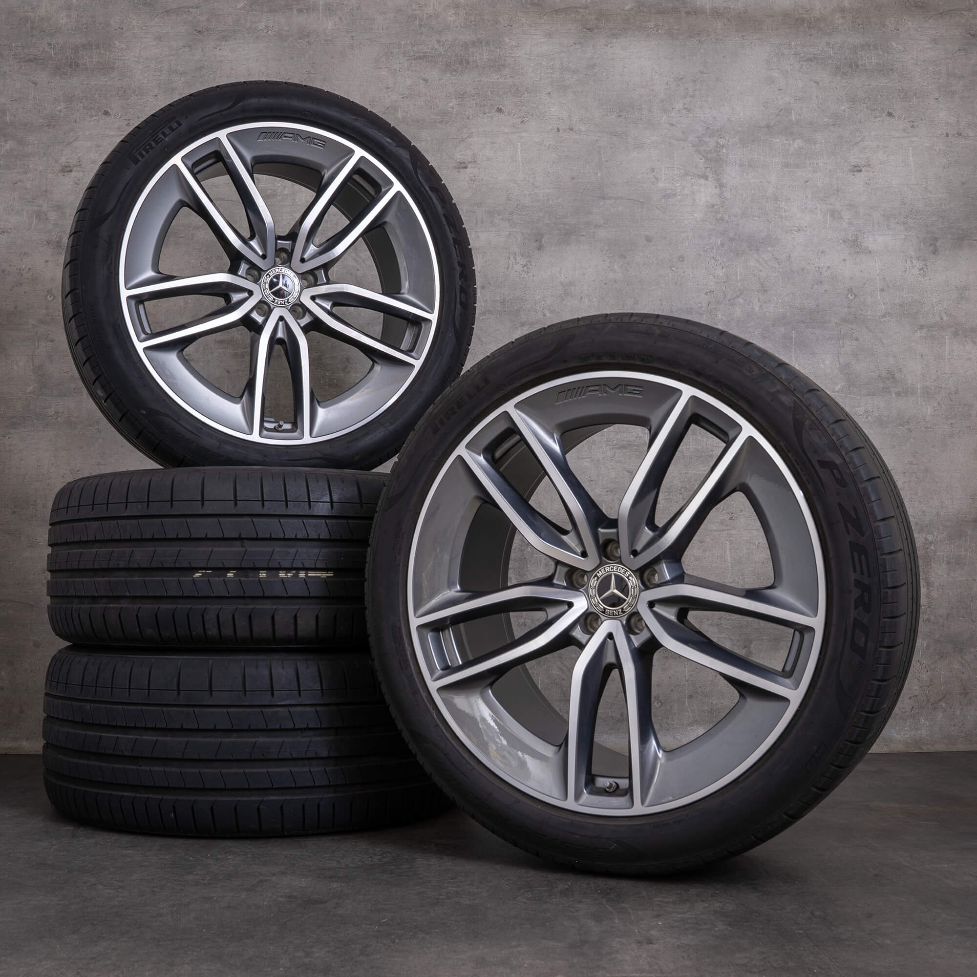 Original Mercedes Benz GLE AMG Winterräder 22 Zoll C167 V167 Felgen A1674013600 A1674013700 himalaya grey glanzgedreht