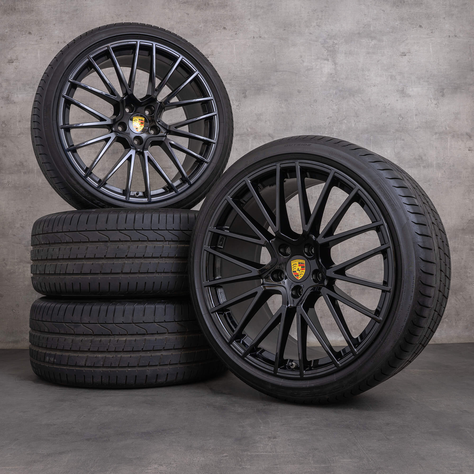 Original Porsche Cayenne Coupe 9YA Felgen 22 Zoll 9YA Sommerräder 9Y3601025AL 9Y3601025AM RS Spyder schwarz glanz NEU