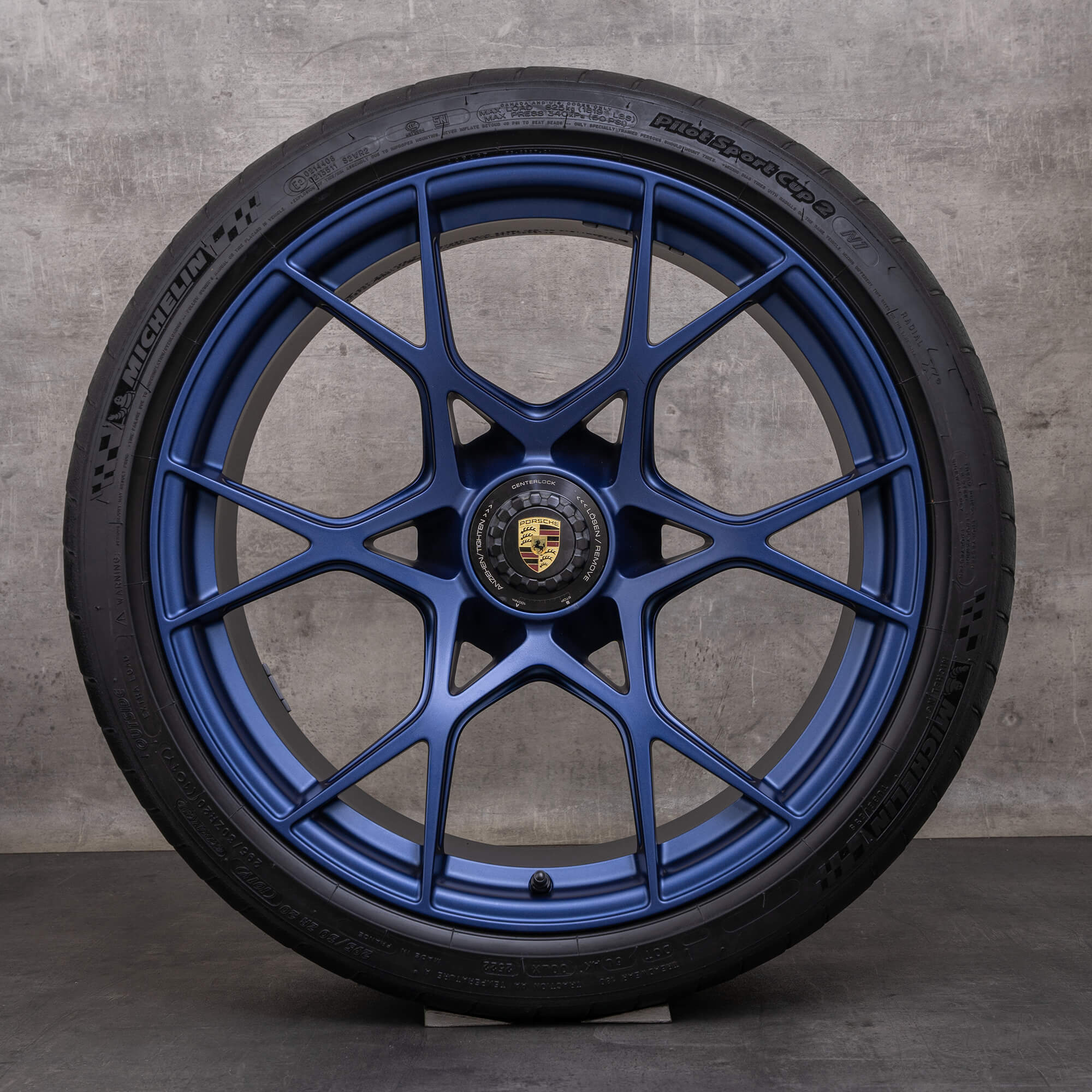 OEM Porsche Cayman rims 20 inch Boxster 982 GT4 RS summer wheels 9GT601025D 9GT601025E indigo blue matt