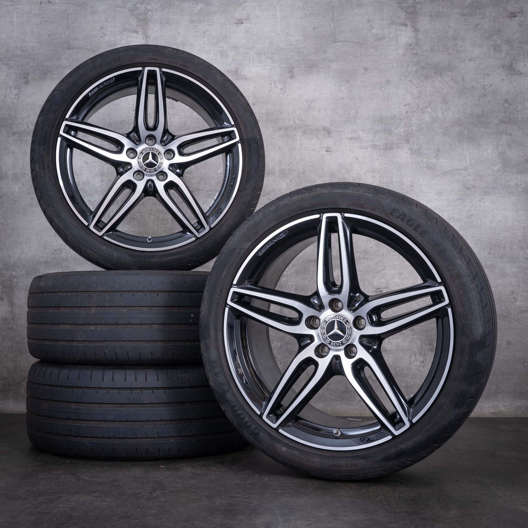 Original Mercedes Benz E-Klasse AMG Felgen 19 Zoll W213 S213 C238 A238 Sommerräder A2134012000 A2134012100 schwarz front glanzgedreht