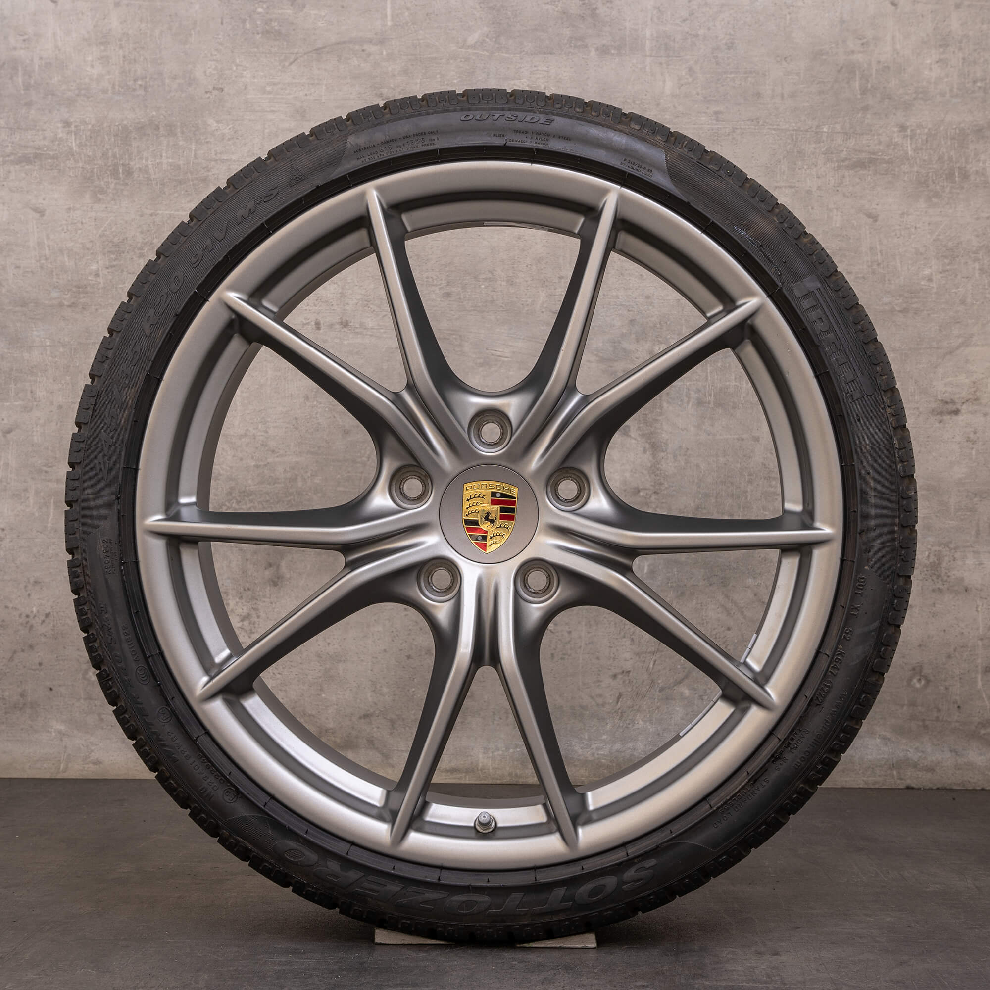 Oryginalne koła zimowe Porsche 911 20 cali 991 II Felgi 99136271000 99136276002 platyna srebrny mat