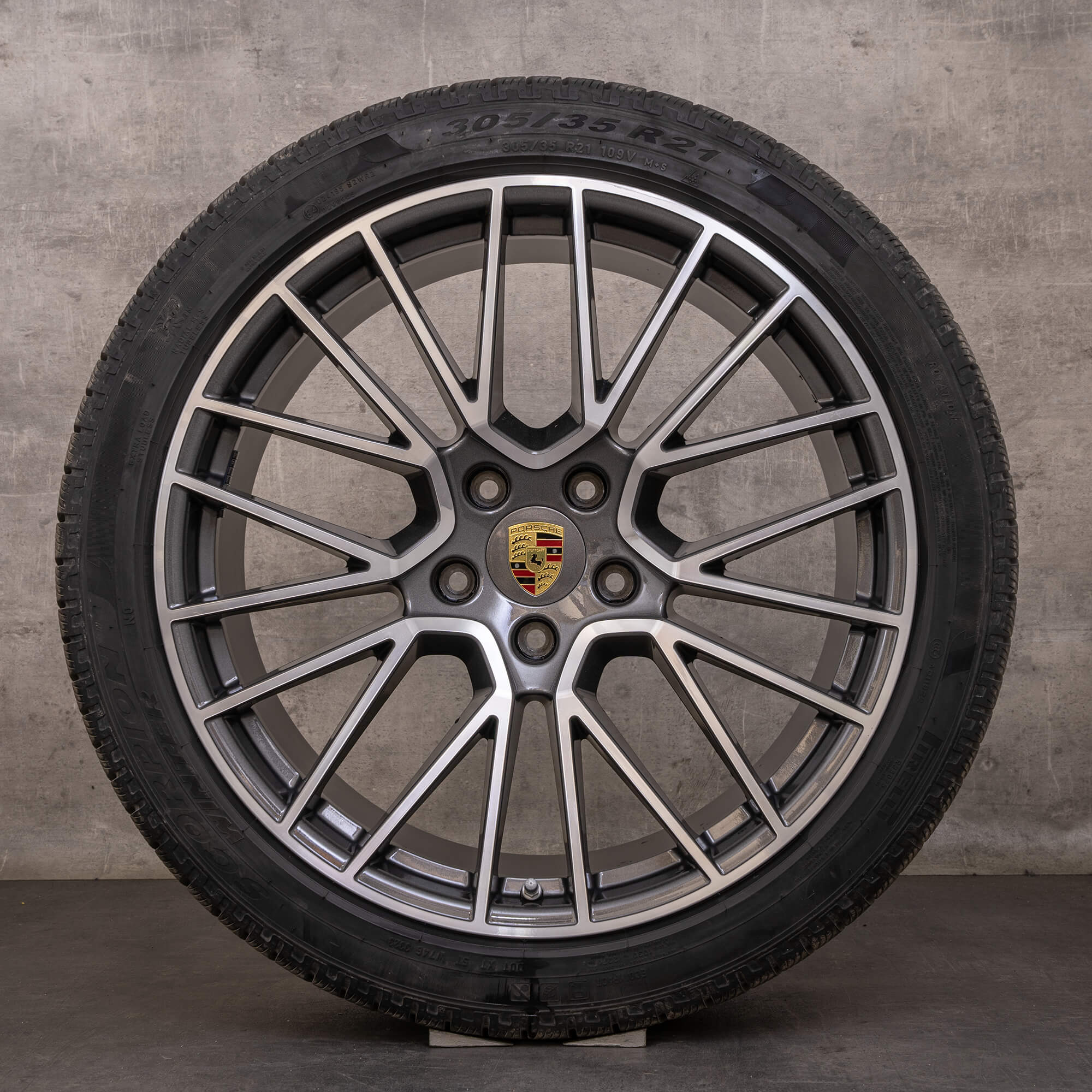 Oryginalne koła zimowe Porsche Cayenne Coupe 21 cali 9YA felgi 9Y0601025BF 9Y3601025AC tytanowe polerowane