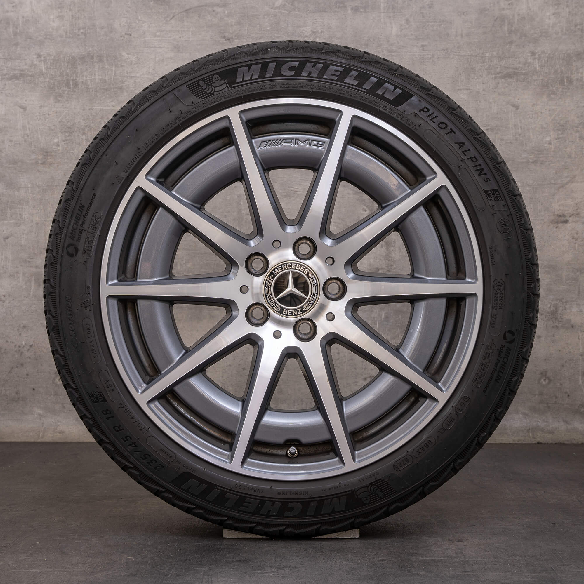 Oryginał Mercedes Benz C-Class C43 AMG opony zimowe 18 cali W206 S206 Felgi A2064012100 himalaya szary Polerowane