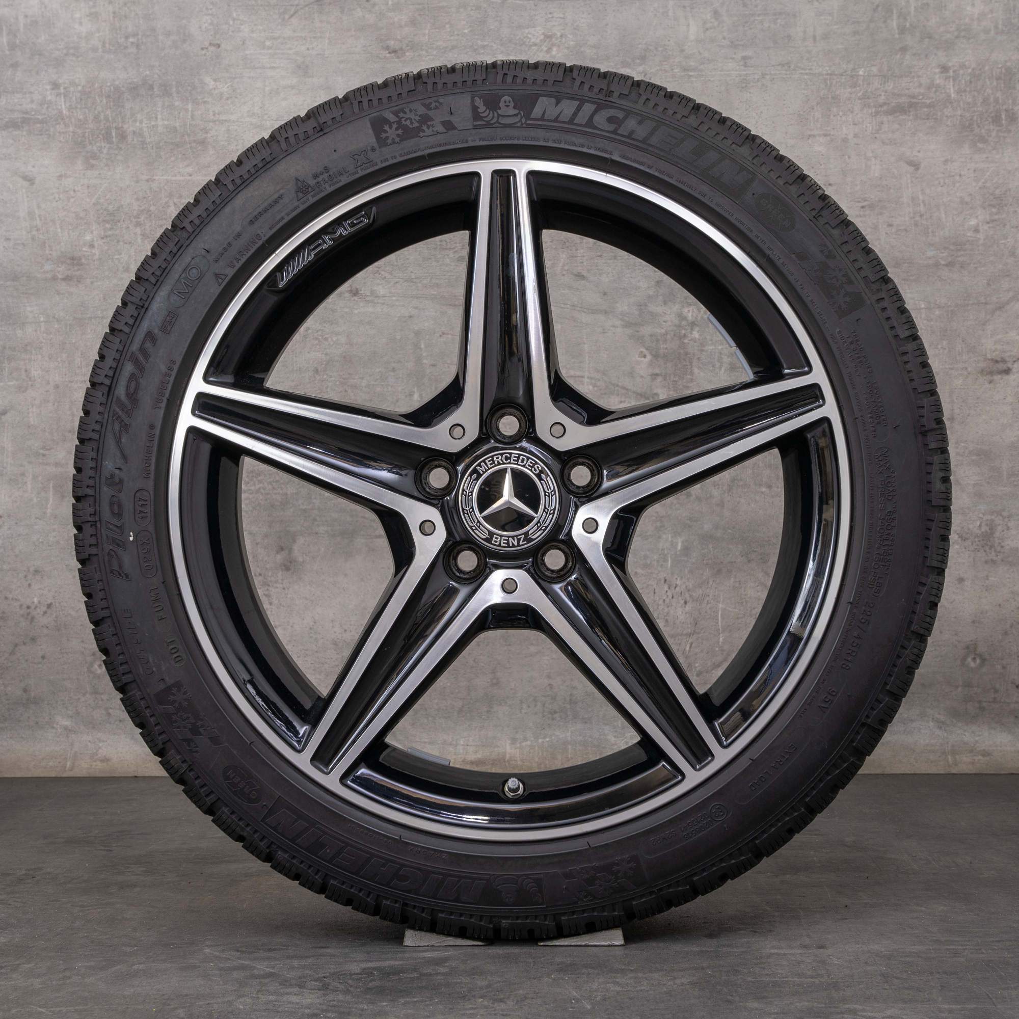 Alkuperäiset Mercedes Benz C-sarjan AMG C43 C450 Sport talvirenkaat 18 tuuman W205 S205 C205 A205 vanteet A2054014800 A2054011100 musta kiillotettu käännetty