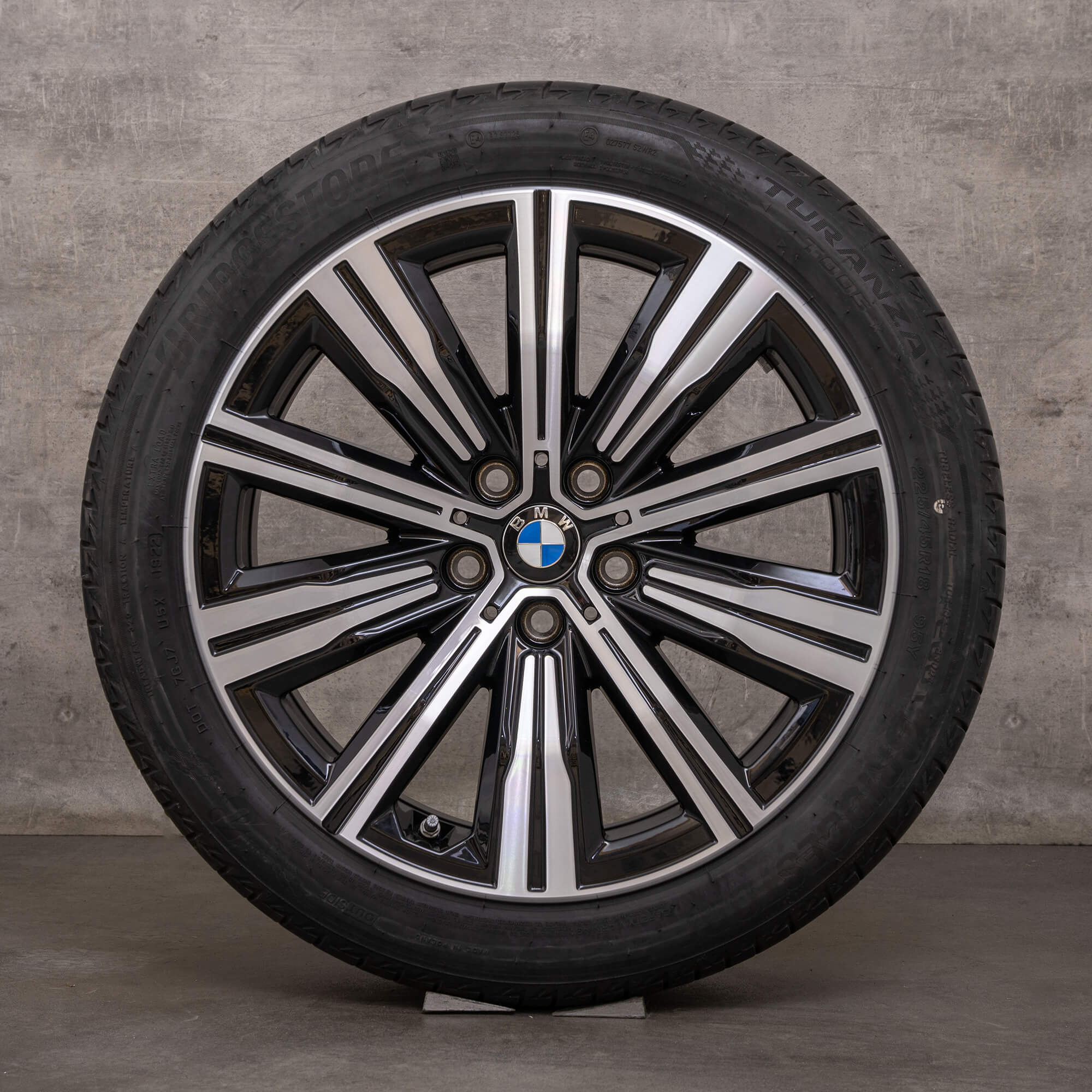 Original BMW 2-serie 3-serie 4-serie felger 18-tommers G42 G20 G21 G22 G23 sommerhjul styling 782 6883524 svart blank snudd