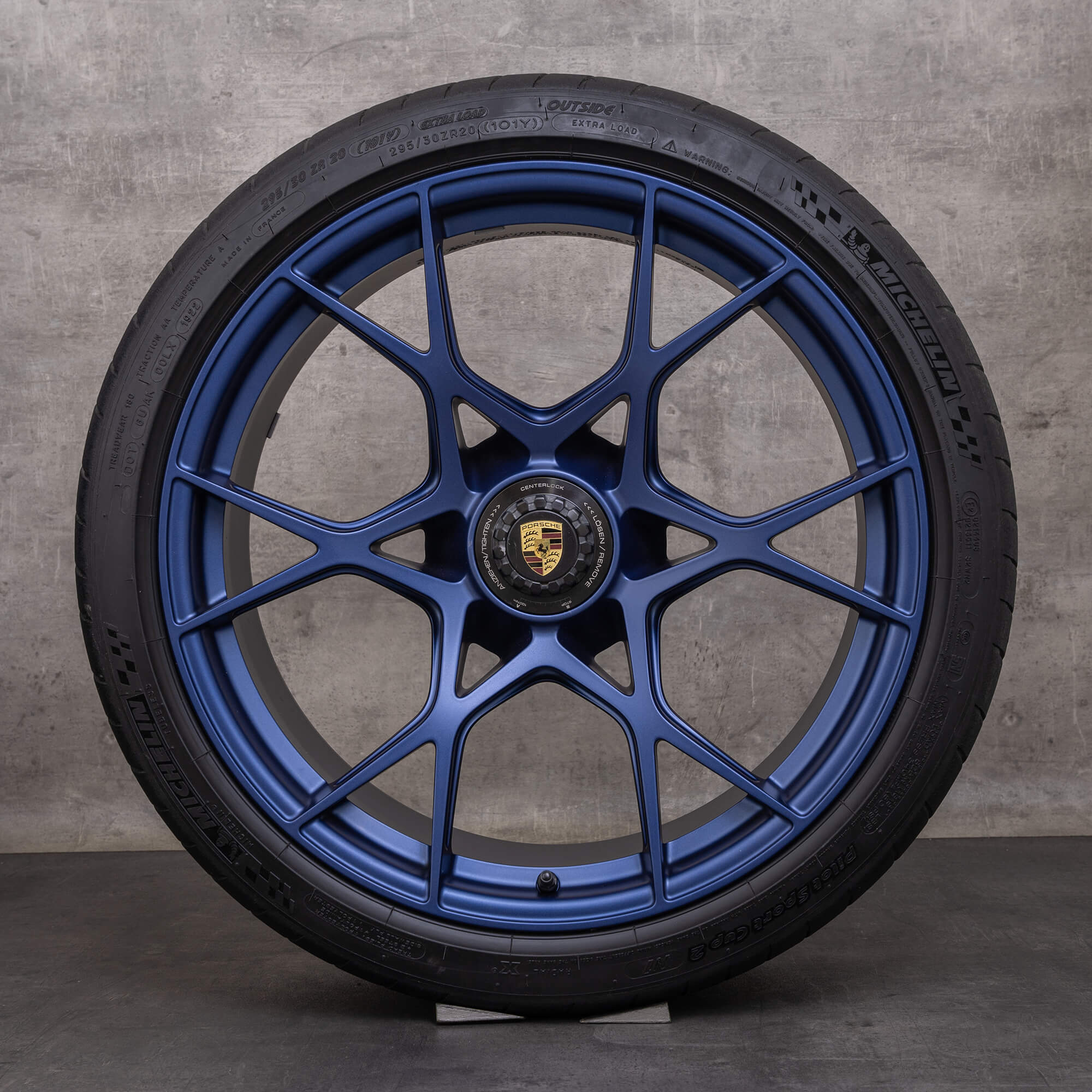 OEM Porsche Cayman rims 20 inch Boxster 982 GT4 RS summer wheels 9GT601025D 9GT601025E indigo blue matt