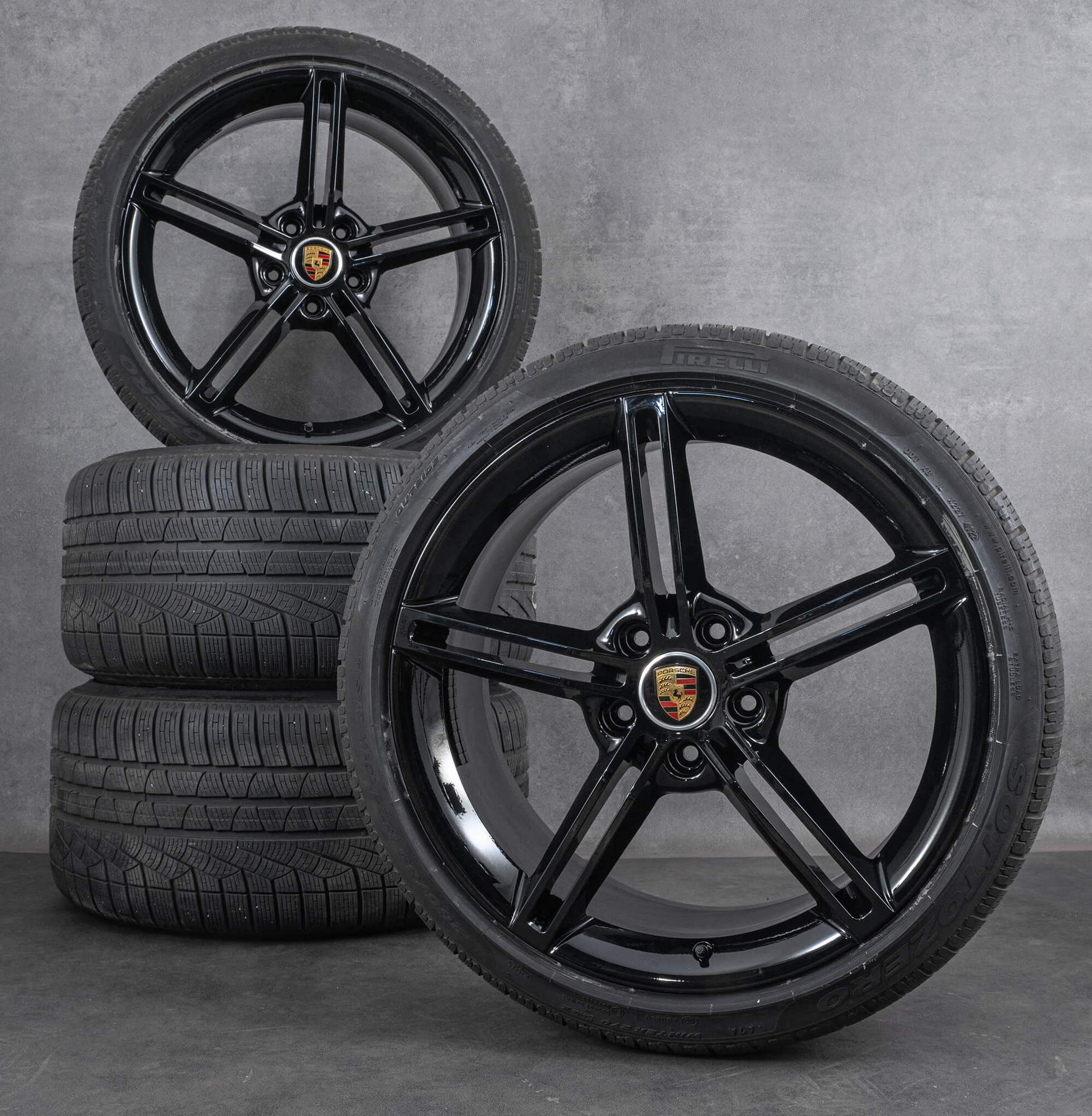 OEM Porsche Taycan snow tire packages 21 inch 9J1 rims 9J1601025AA 9J1601025AB black gloss NEW
