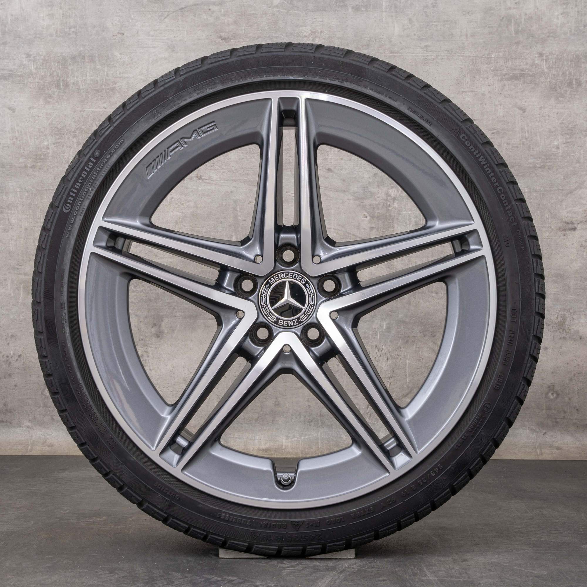 Oryginał Mercedes Benz Klasa C63 i S AMG koła zimowe 19 cali W205 S205 felgi A2054010501 A2054010601 himalaya szary polerowane