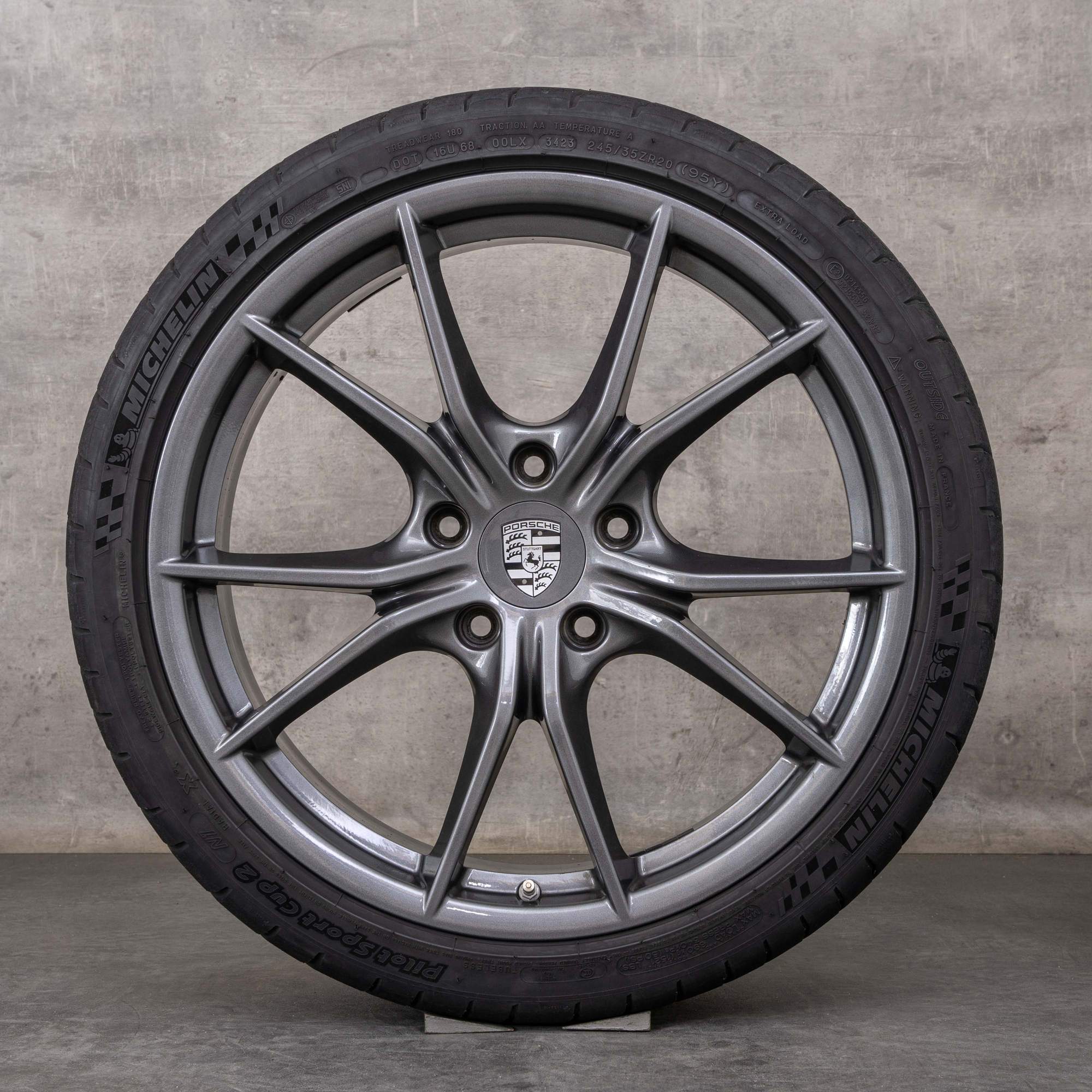 Oryginalne felgi Porsche 991 II 20 cali C2 Carrera T – opony letnie 99136271000 99136276000 tytanowy połysk