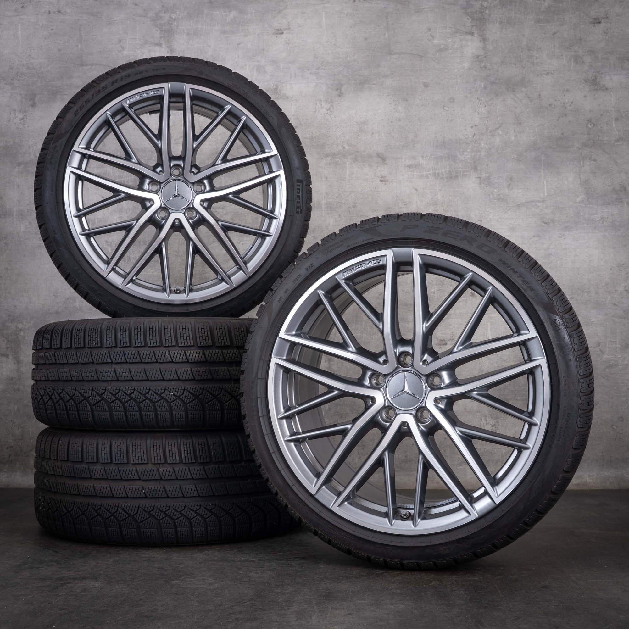 Original Mercedes Benz C-Klasse C43 AMG Winterräder 19 Zoll W206 S206 Felgen A2064012300 A2064012400 himalaya grey front glanzgedreht