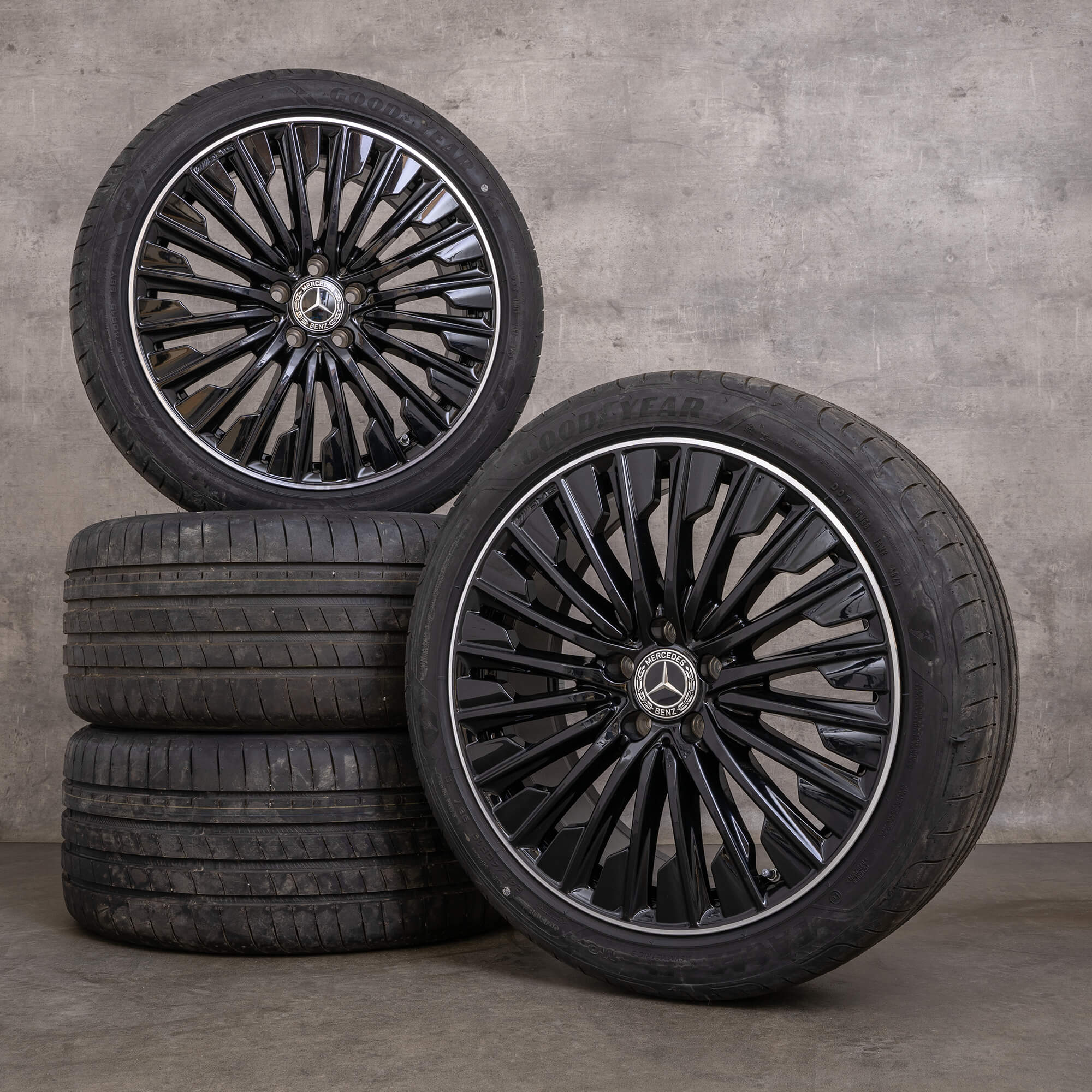 OEM Mercedes Benz CLE AMG rims 19 inch C236 A236 summer tires A2364011900 A2364012000 black glossy turned