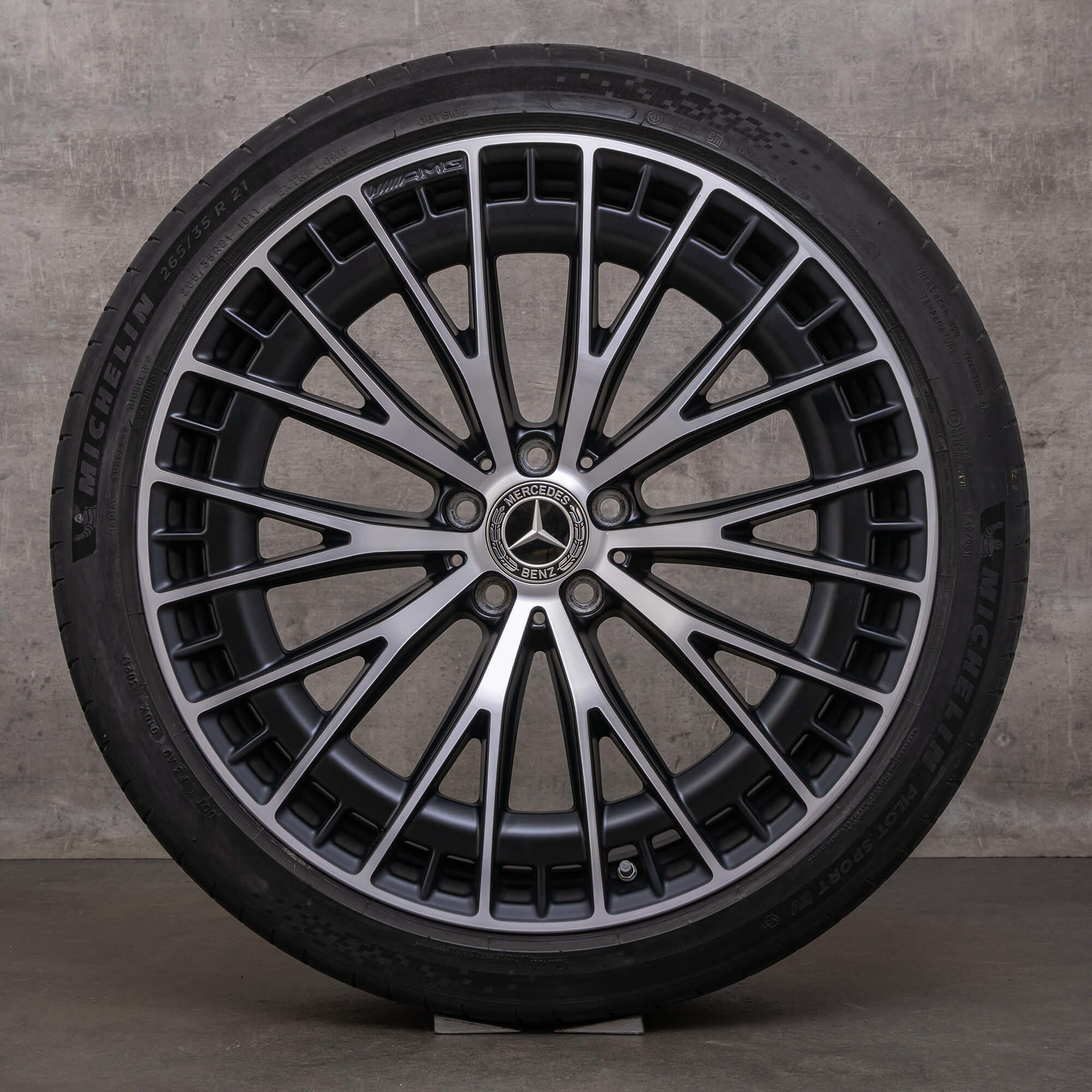 Original Mercedes Benz EQE 43 53 AMG Felgen 21 Zoll V295 Sommerräder A2954012900 A2954013000 schwarz matt glanzgedreht