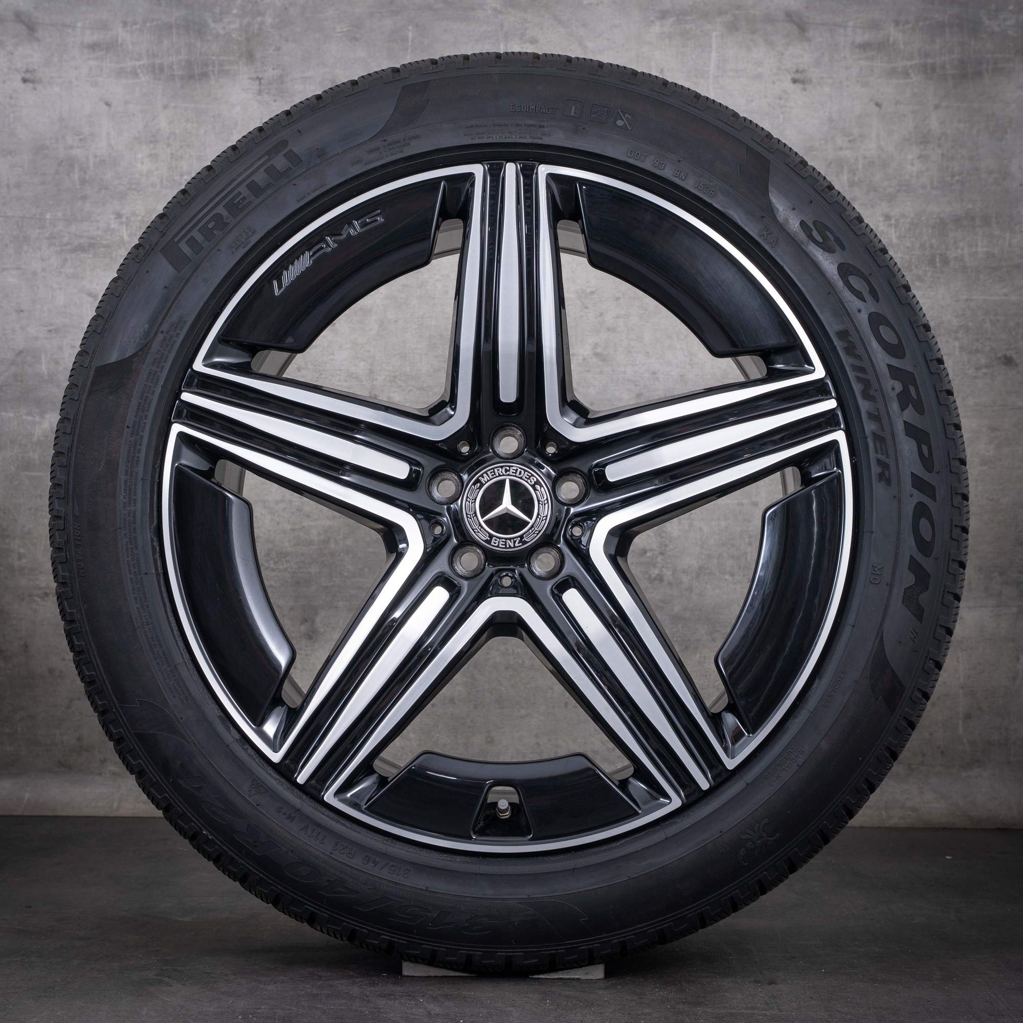 Pneus de inverno originais Mercedes-Benz GLE AMG 21 polegadas V167 C167, referências A1674014301 e A1674014401, pretas com acabamento diamantado