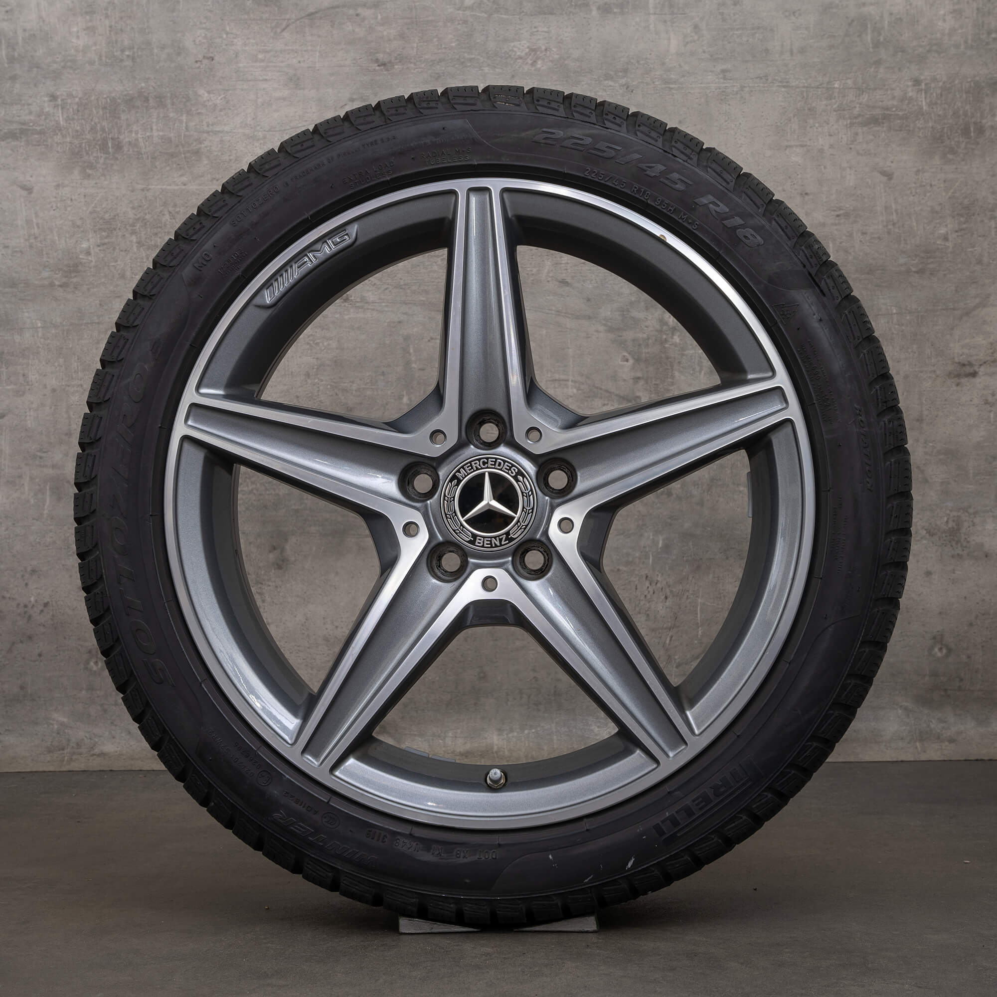 Original Mercedes Benz C-Klasse AMG Winterräder 18 Zoll W205 S205 C205 A205 Felgen A2054011100 himalaya grey glanzgedreht