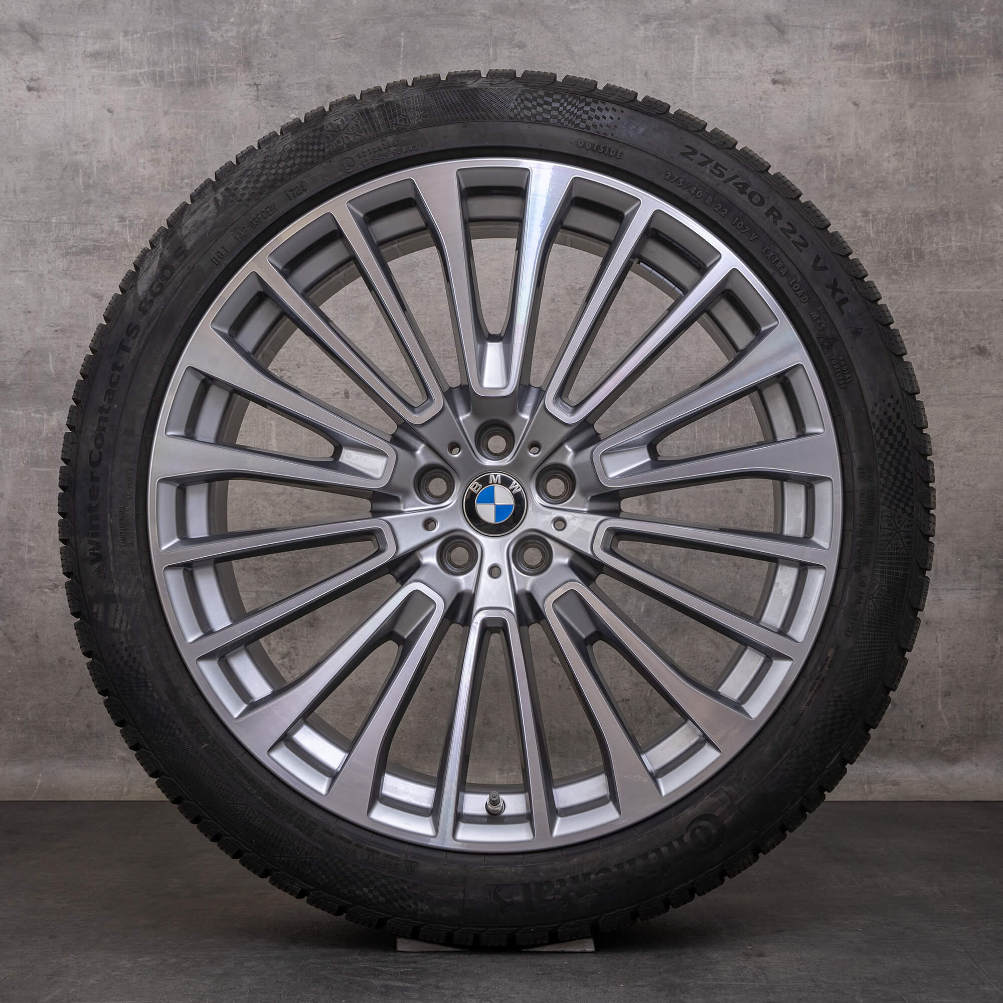 Originale BMW X7 vinterdæk med fælge 22 tommer G07 styling 757 6885144 6885463 ferric grey glossy turned