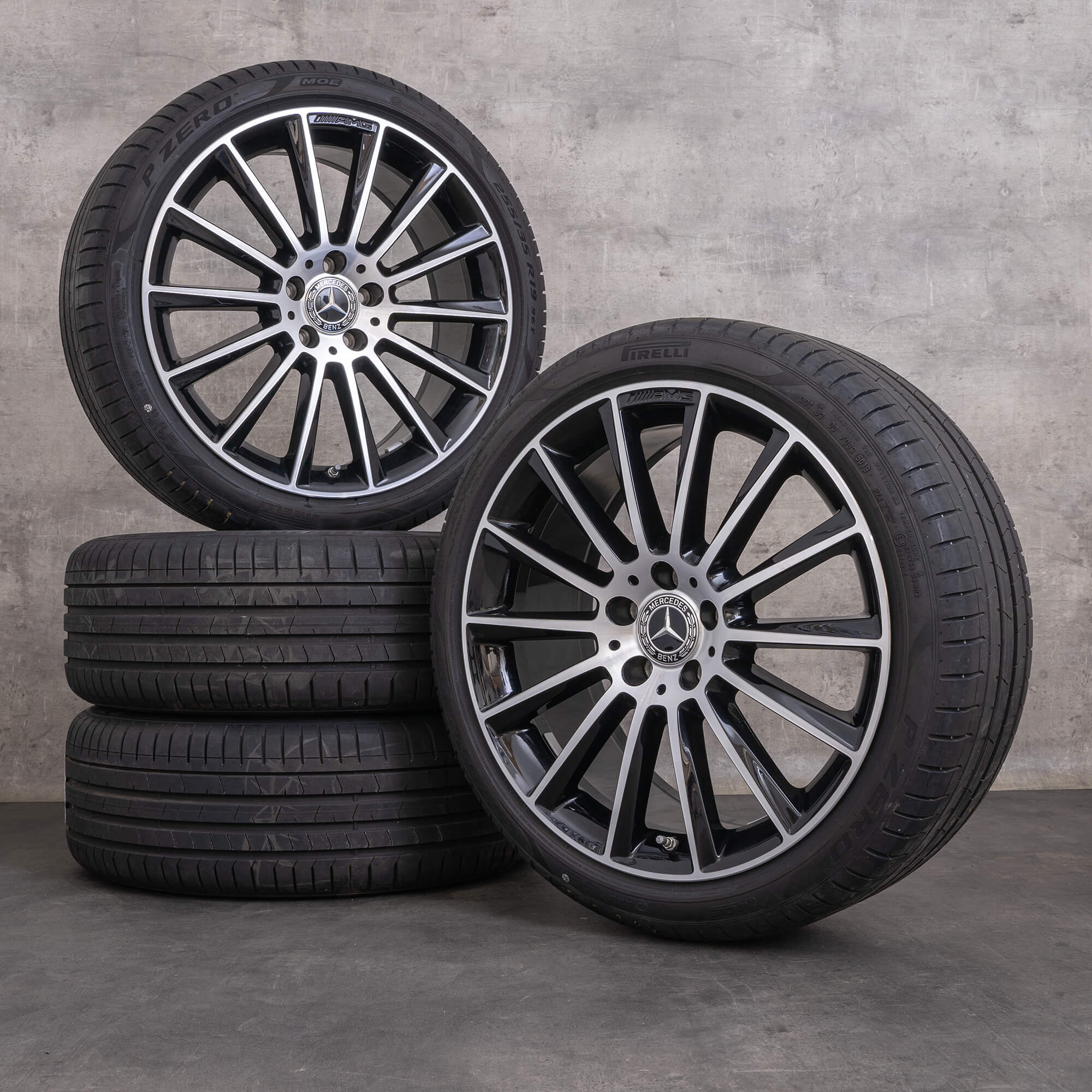 Original Mercedes Benz C-Klasse AMG Felgen 19 Zoll W205 S205 C205 A205 Sommerräder A2054011300 A2054011400 schwarz glanzgedreht